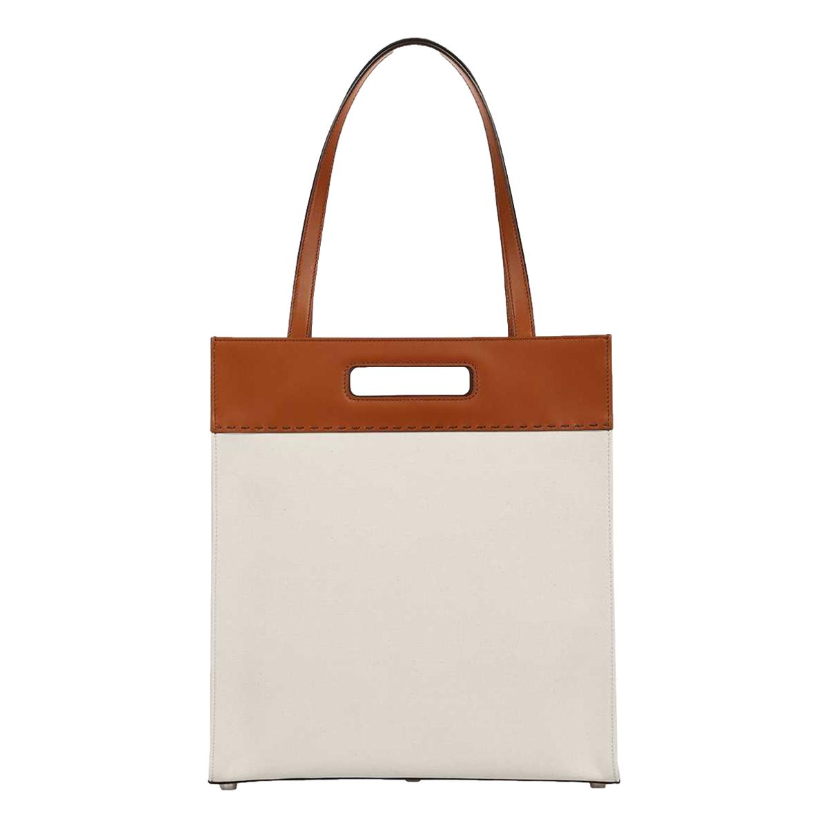 Fendi Roma Brand Embroidered Canvas And Leather Tote Bag