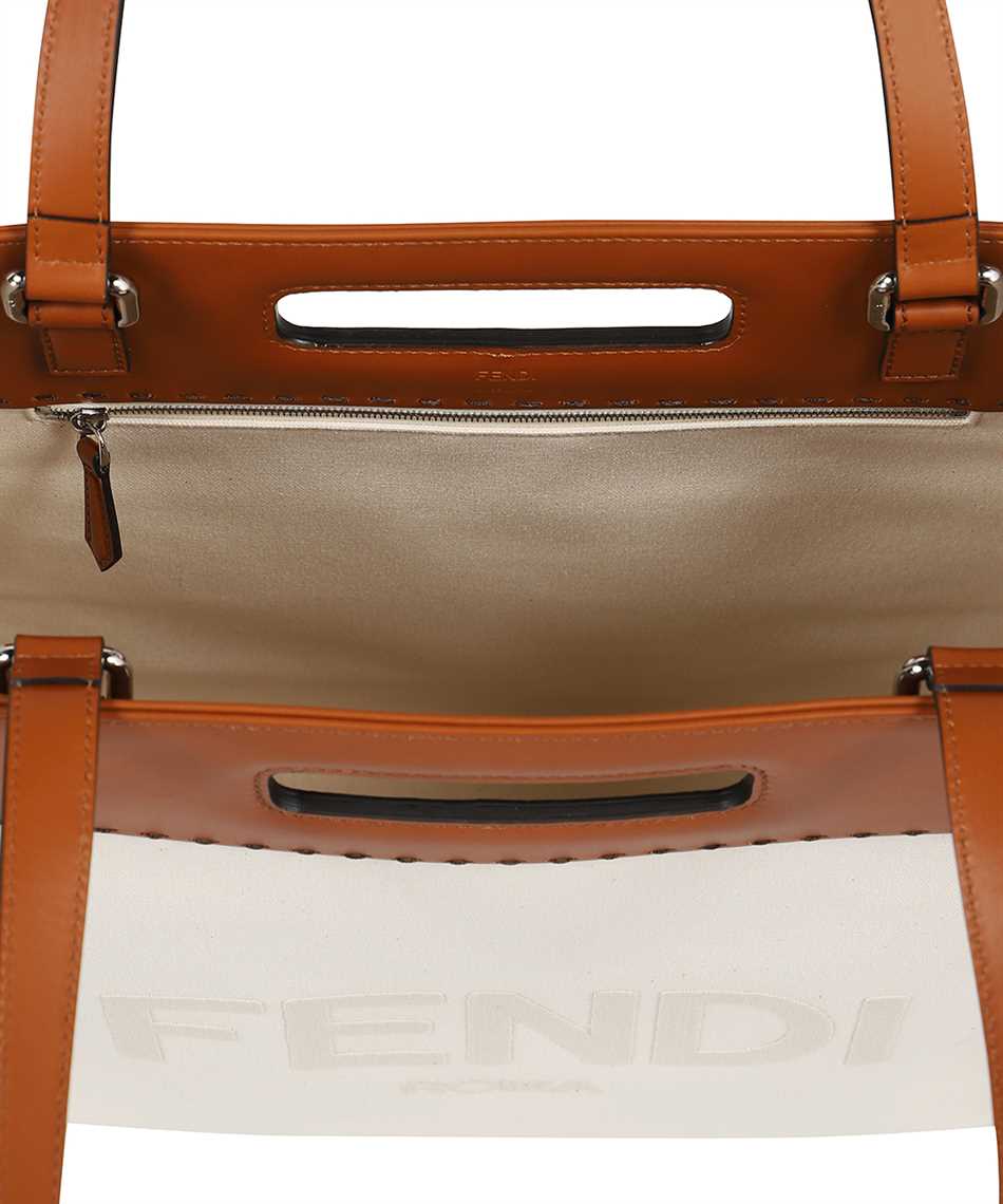 Fendi Roma Brand Embroidered Canvas And Leather Tote Bag