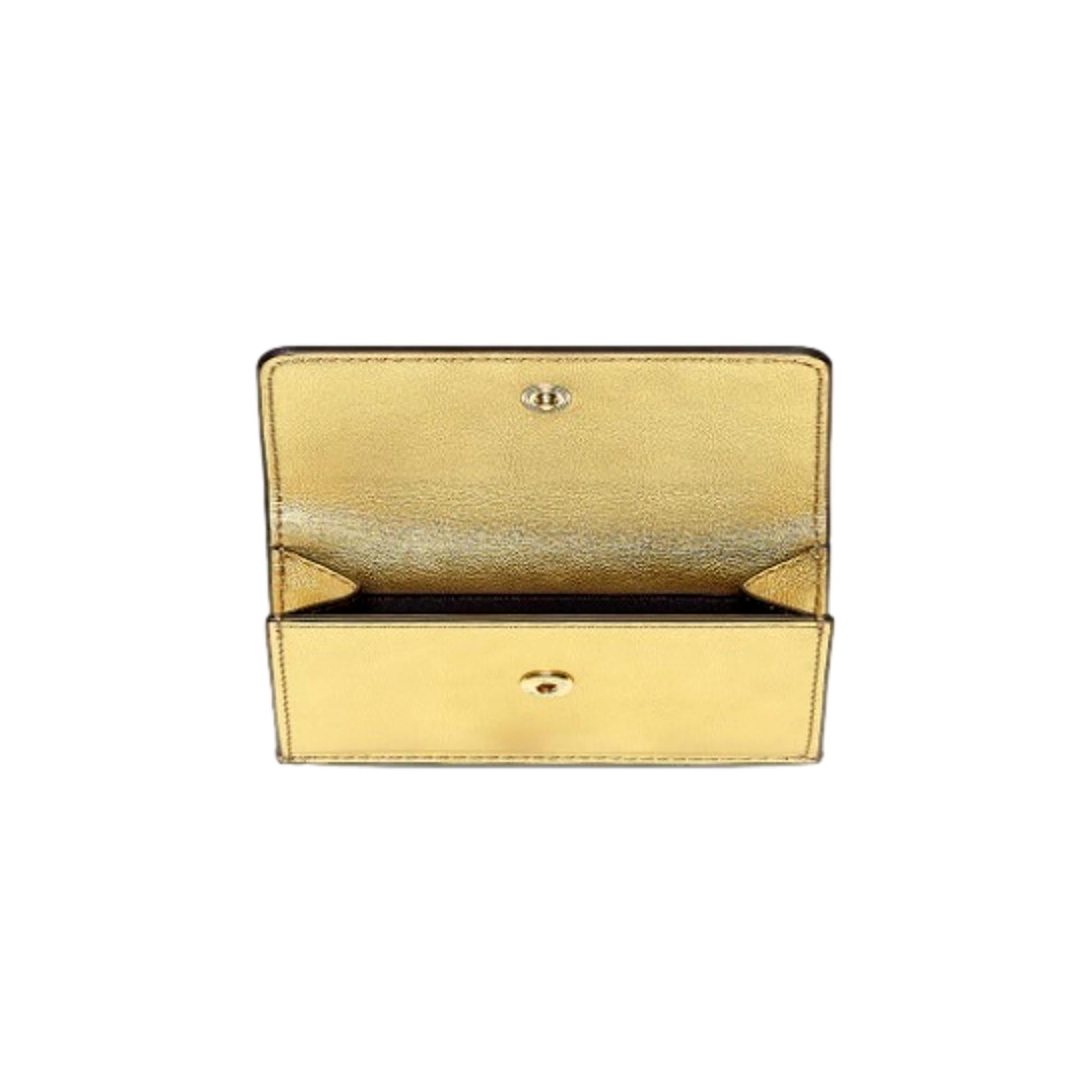 Fendi Roma Logo Metallic Gold Leather Micro Trifold Wallet