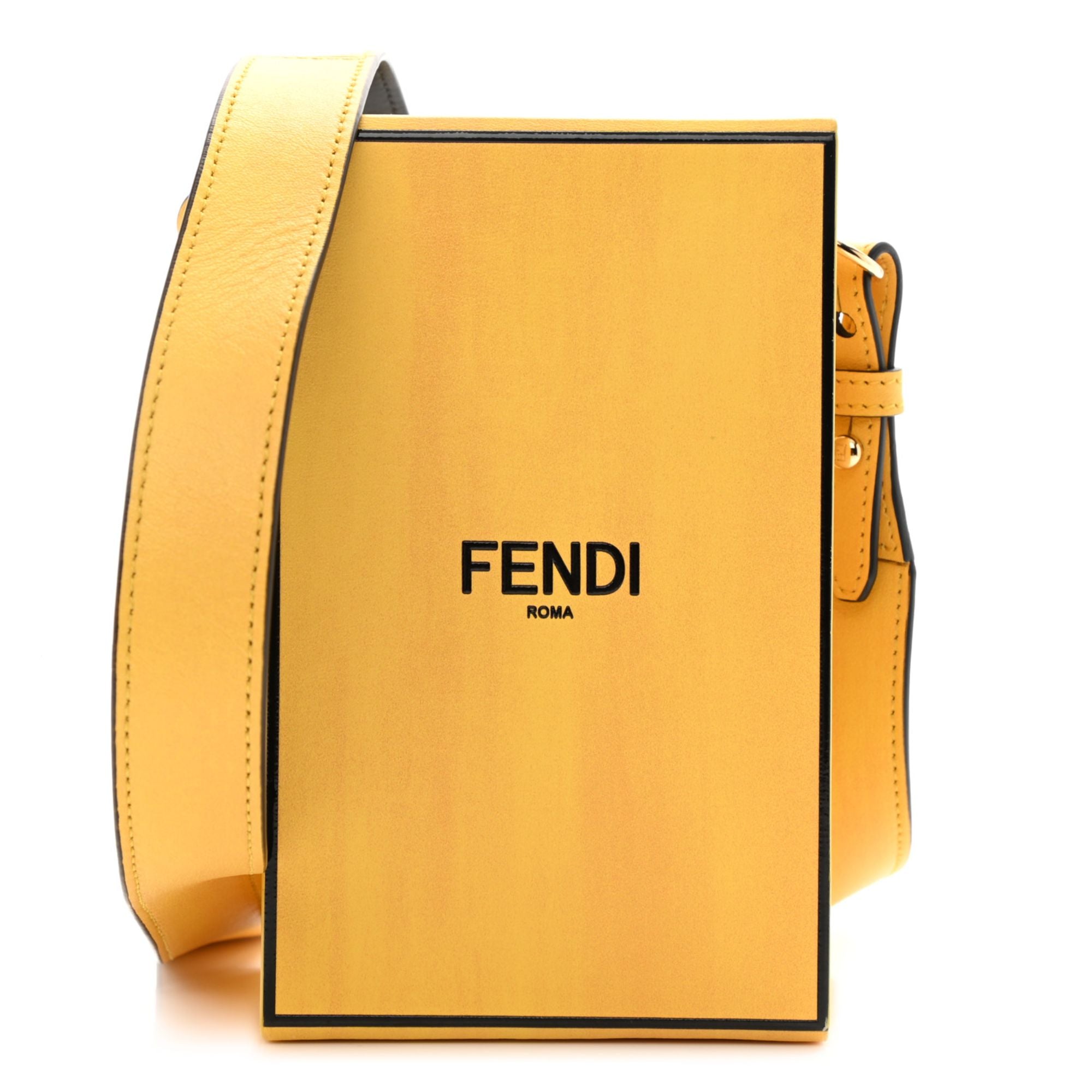 Fendi Roma Vertical Box Yellow Leather Shoulder Bag