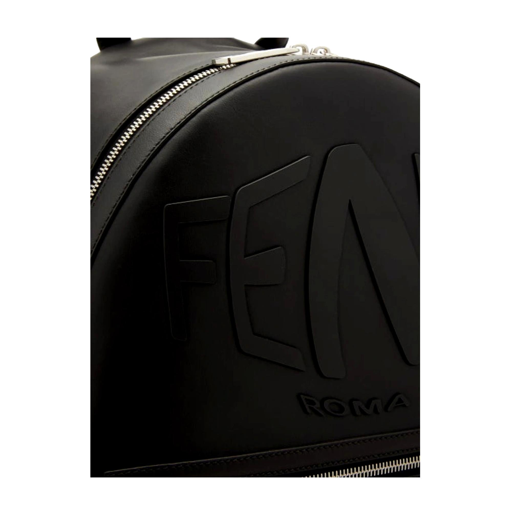 Fendi Roma Warped Logo Black Leather Backpack