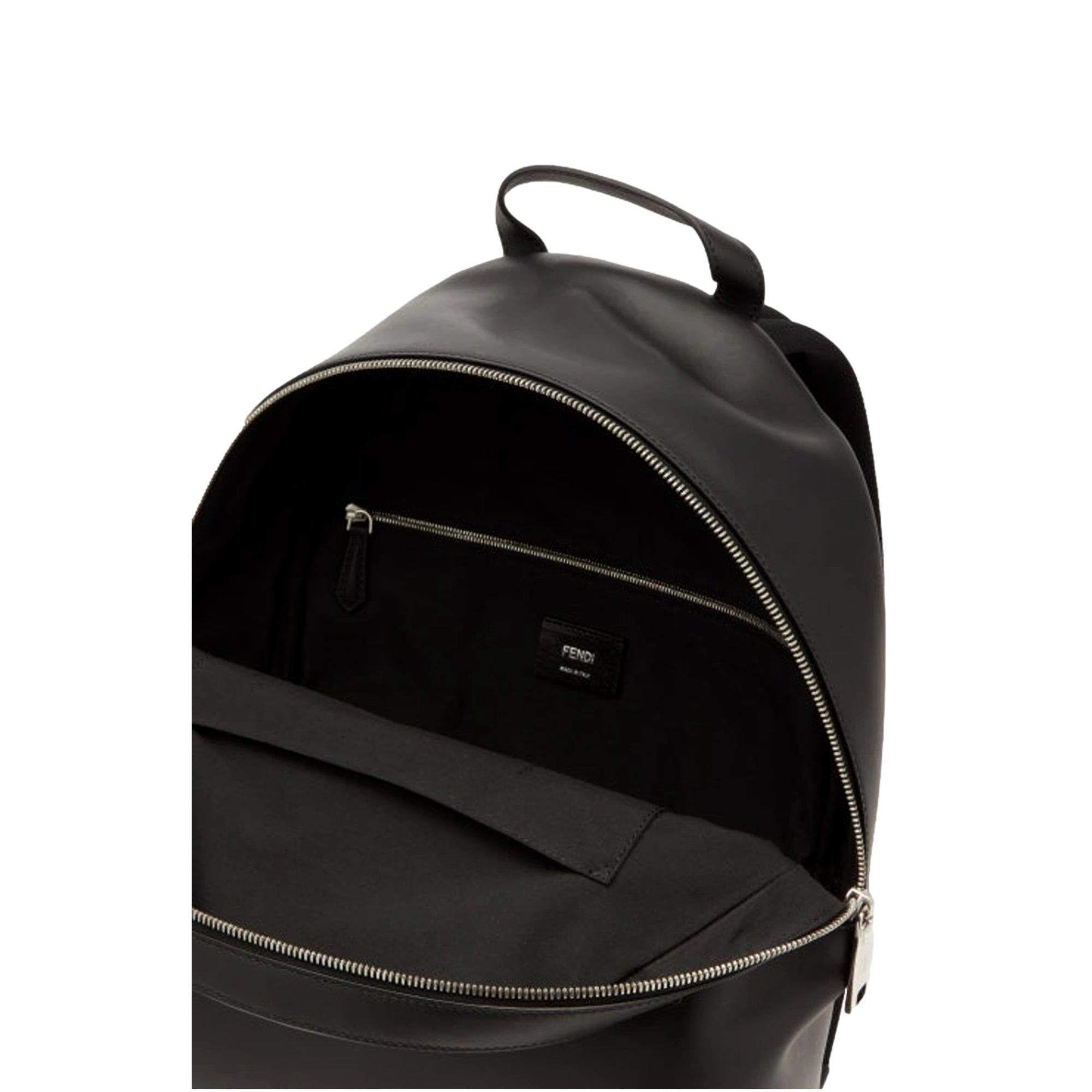 Fendi Roma Warped Logo Black Leather Backpack