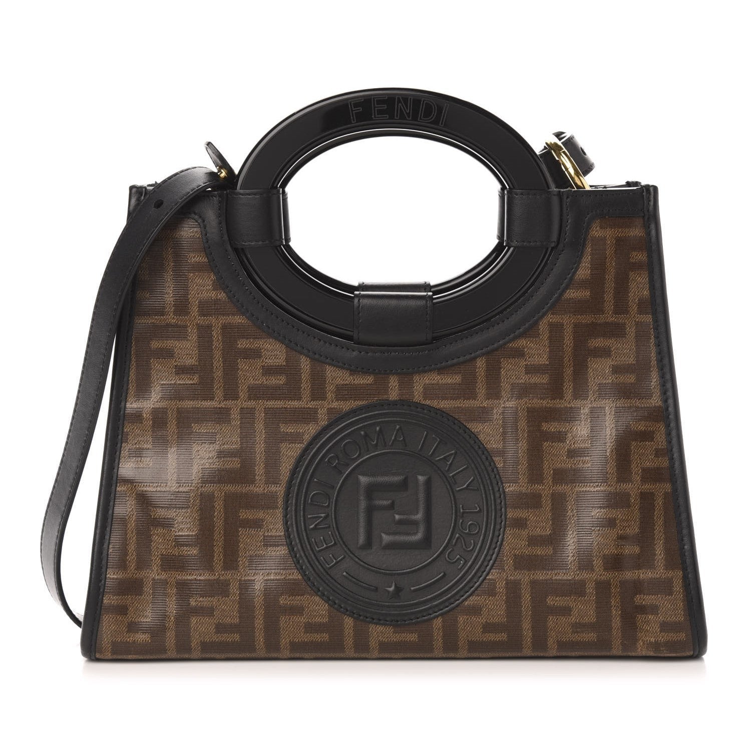 Fendi Runaway Glazed Canvas 1974 FF Stamp Small Shoulder Bag