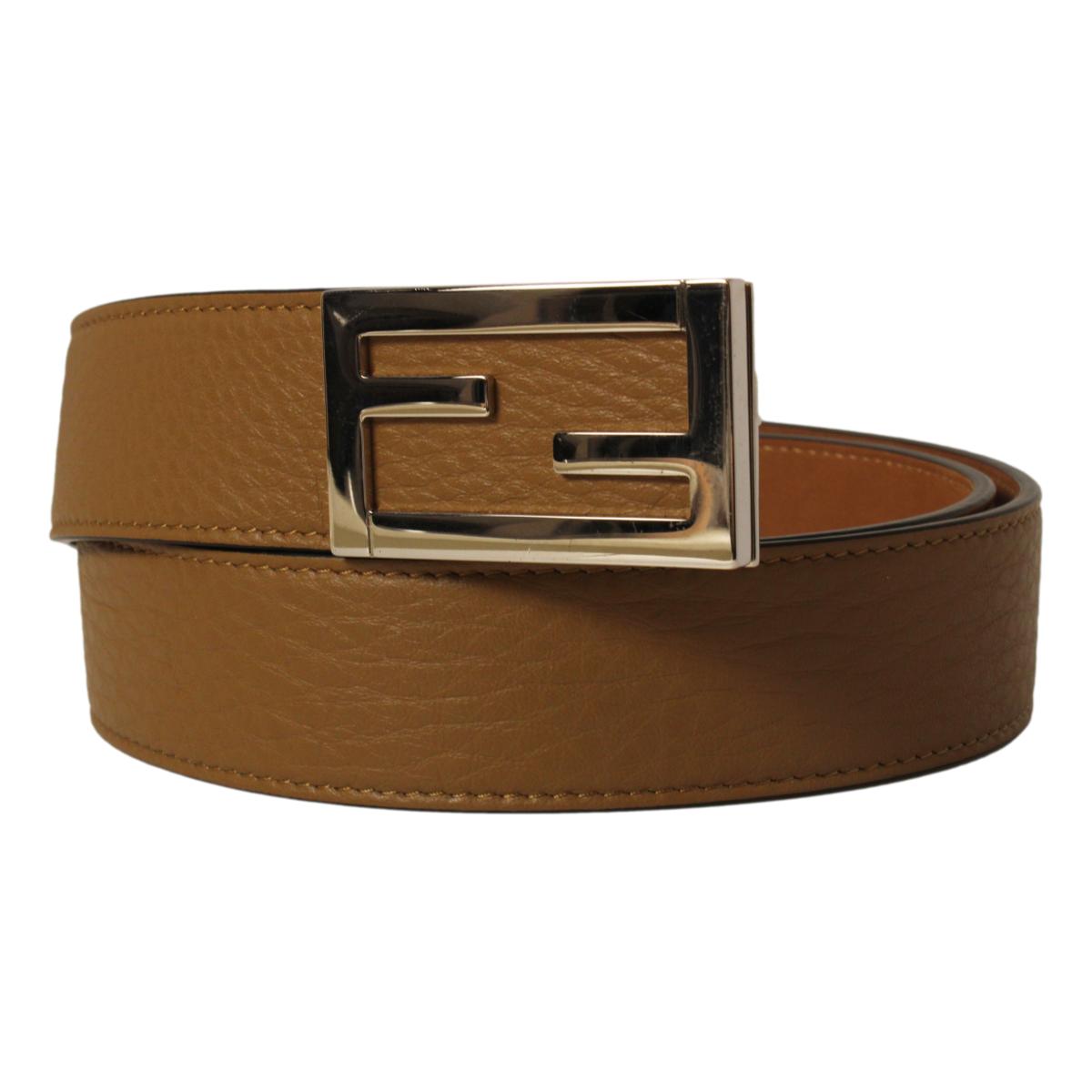 Fendi Baguette Sand Brown Calf Leather Silver Hardware Belt Size 90/36