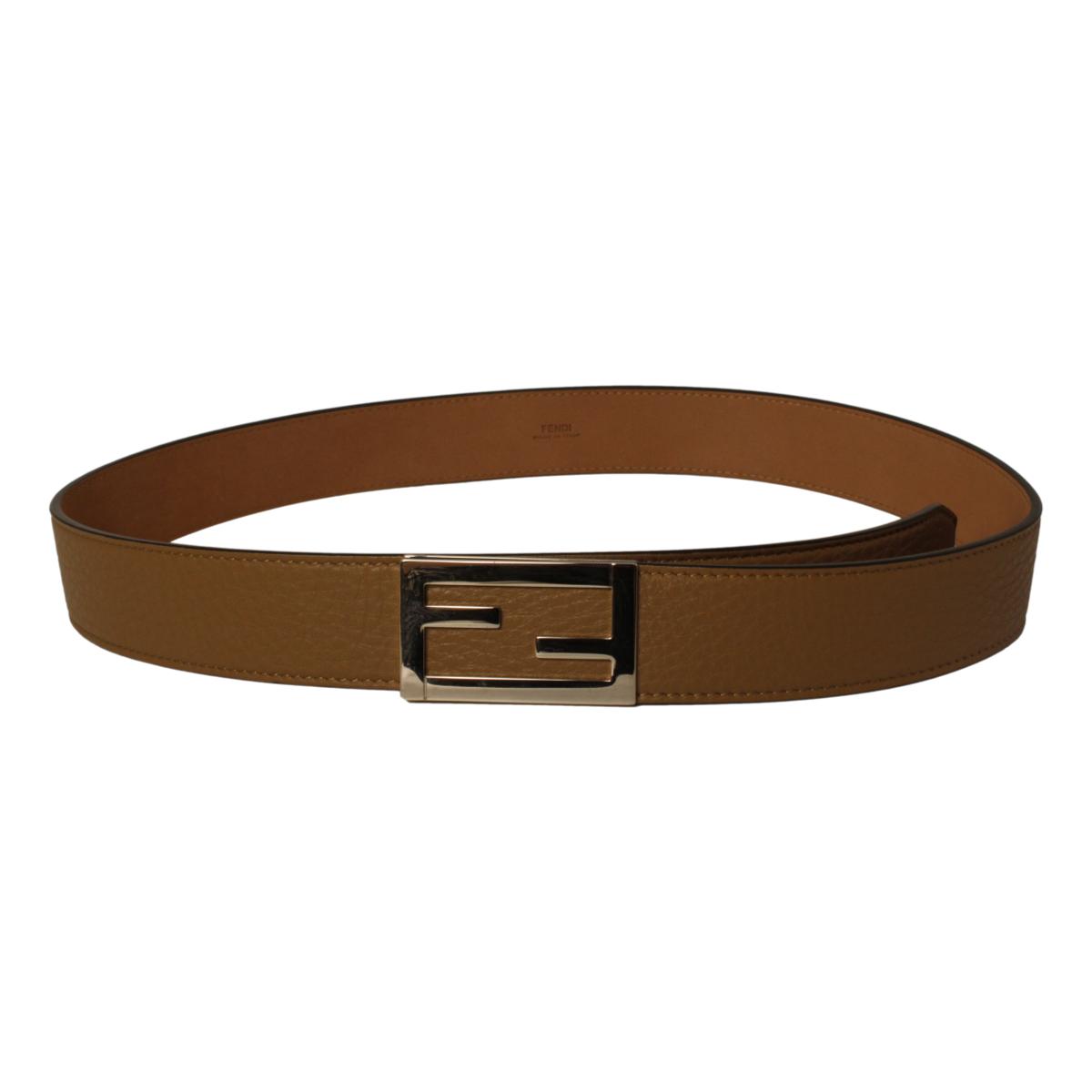 Fendi Baguette Sand Brown Calf Leather Silver Hardware Belt Size 90/36