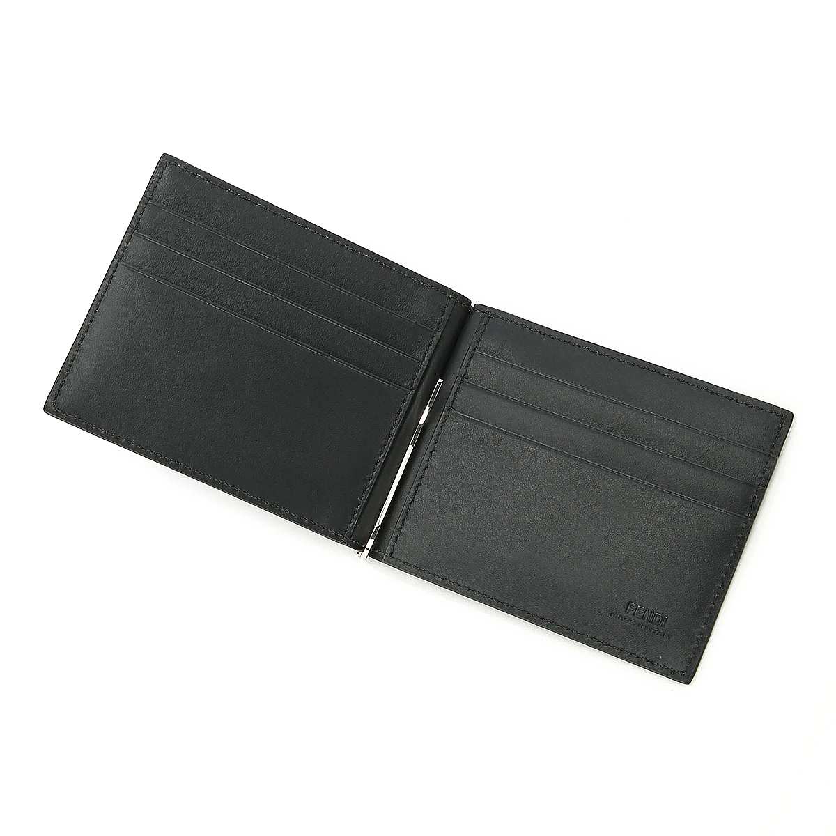 Fendi See You Bugs Black Smooth Calf Leather Money Clip Bifold