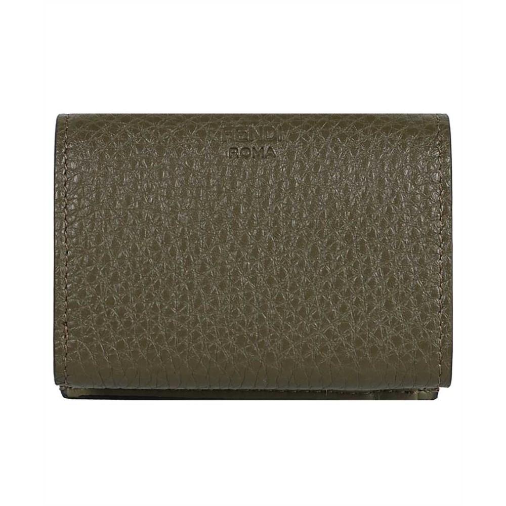 Fendi Selleria Leather Avocado Green Micro Trifold Wallet