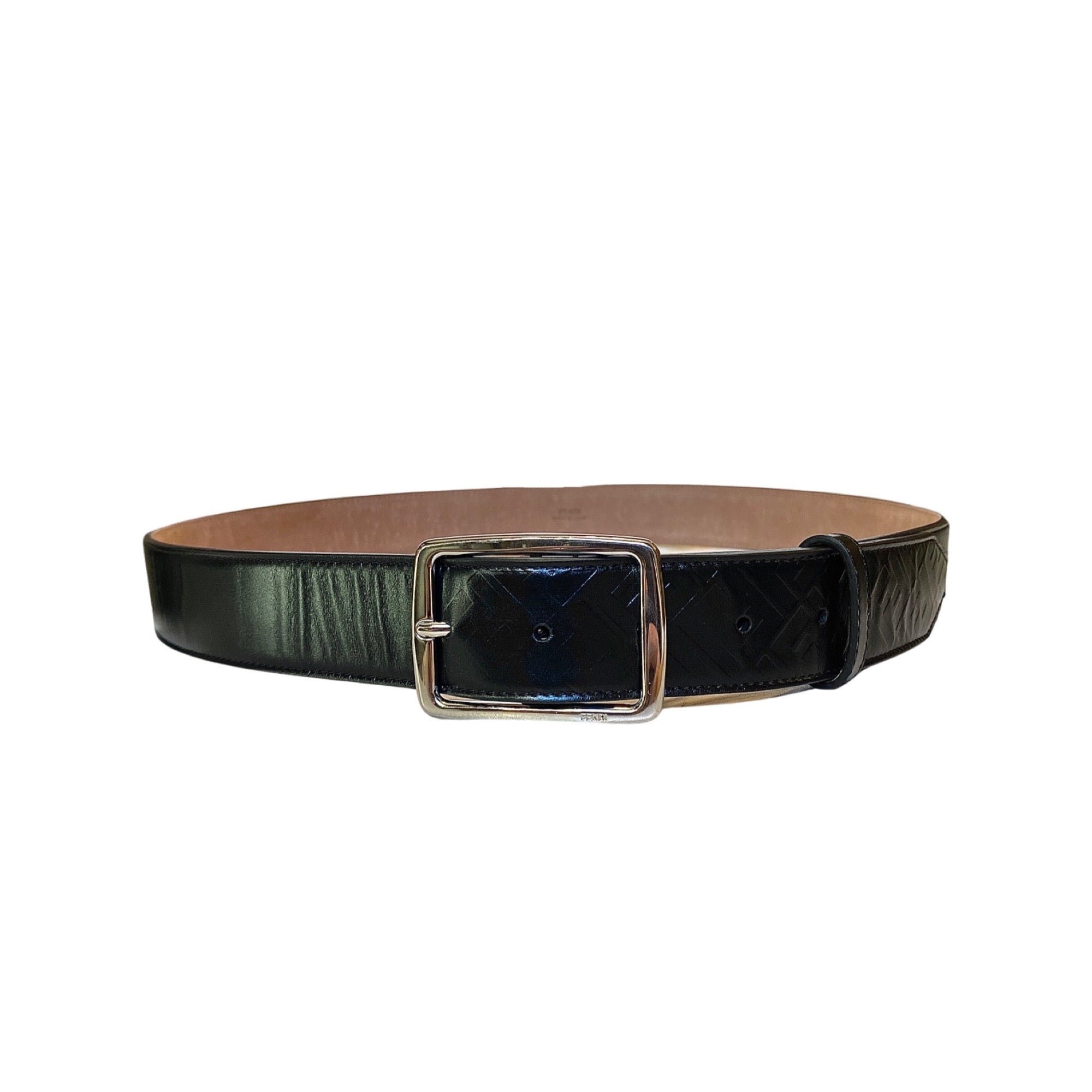 Fendi Silver Buckle Smooth Black Calf Leather Belt 105