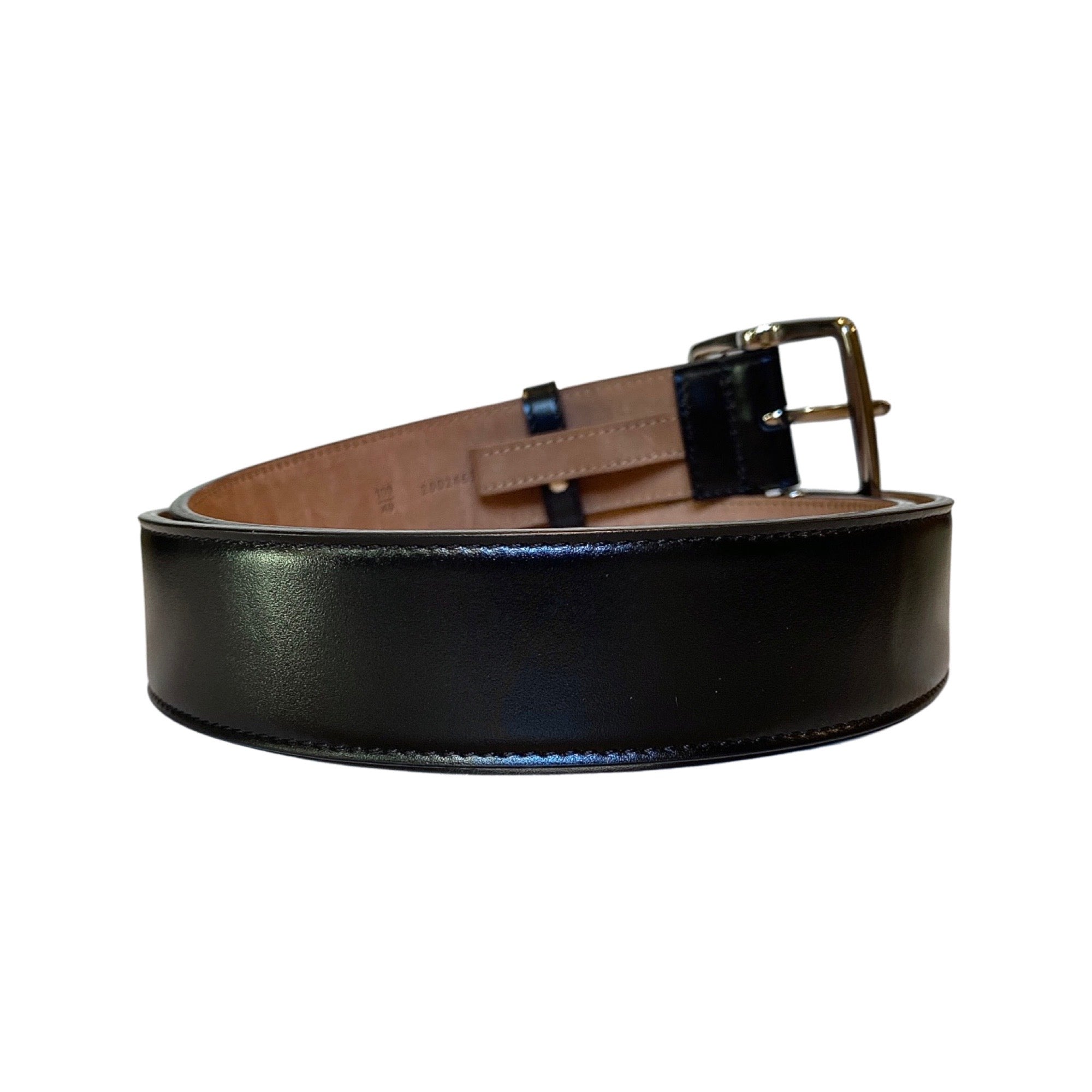 Fendi Silver Buckle Smooth Black Calf Leather Belt 105