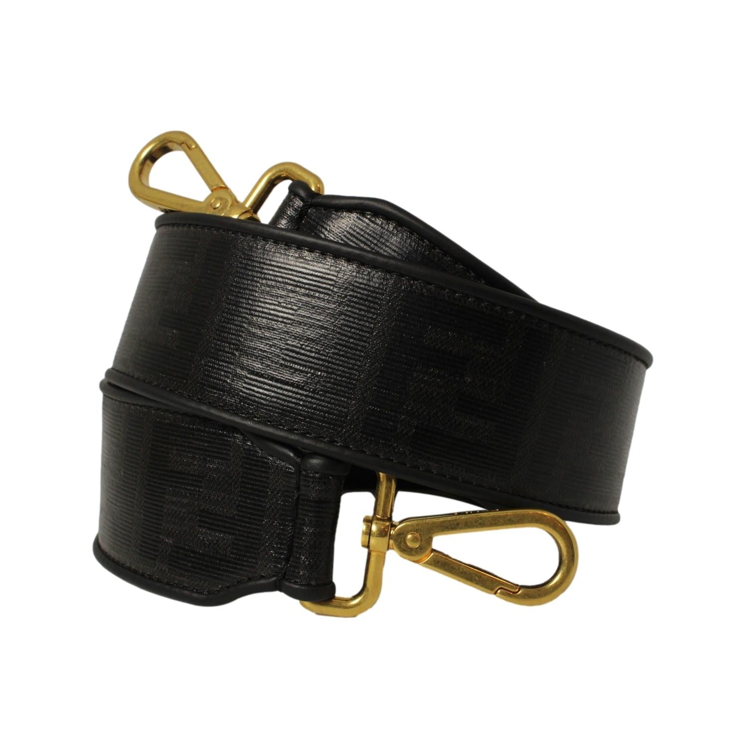 Fendi Strap You Black Glazed Fabric FF Zucca Shoulder Strap