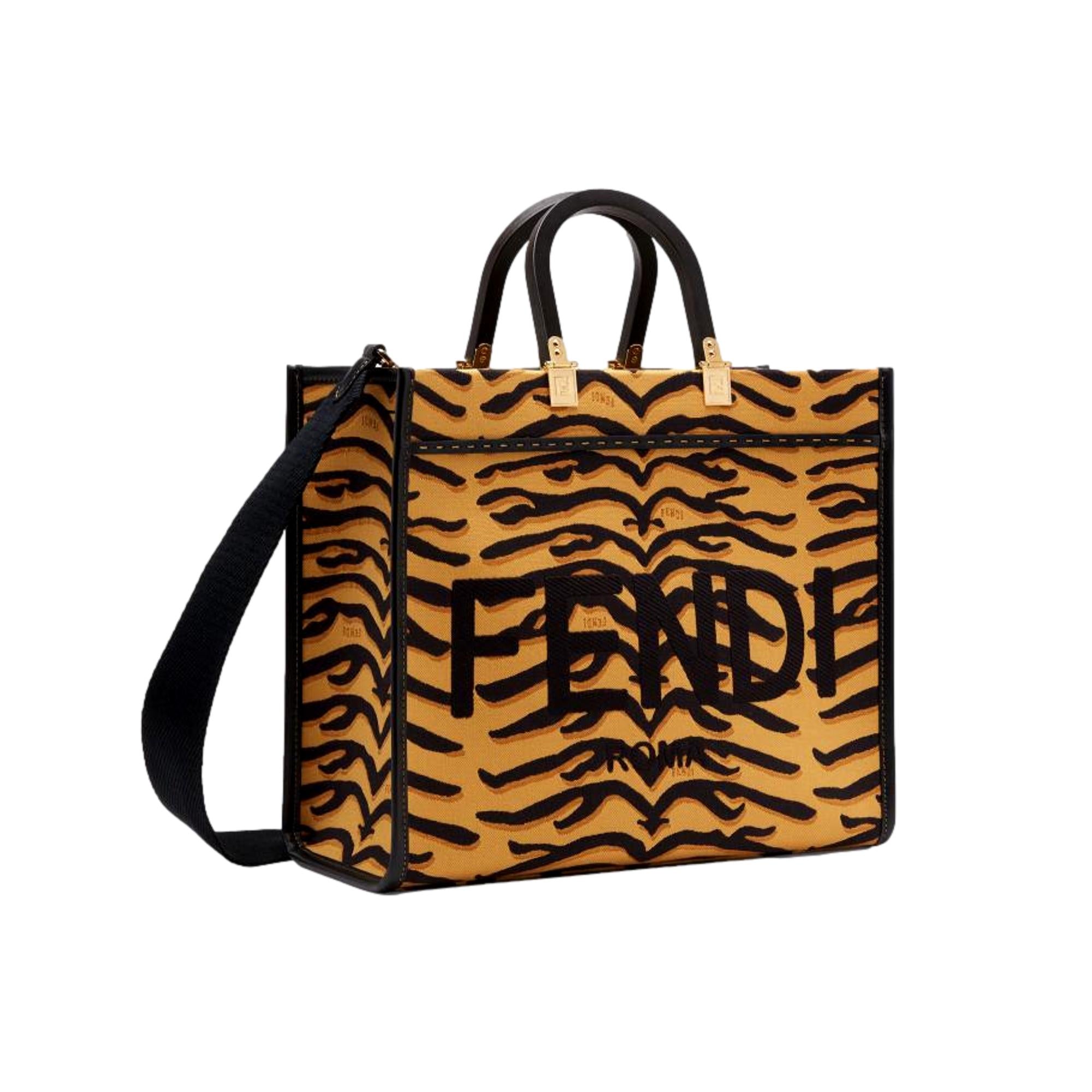 Fendi Sunshine Tiger Jacquard Canvas Black and Yellow Tote