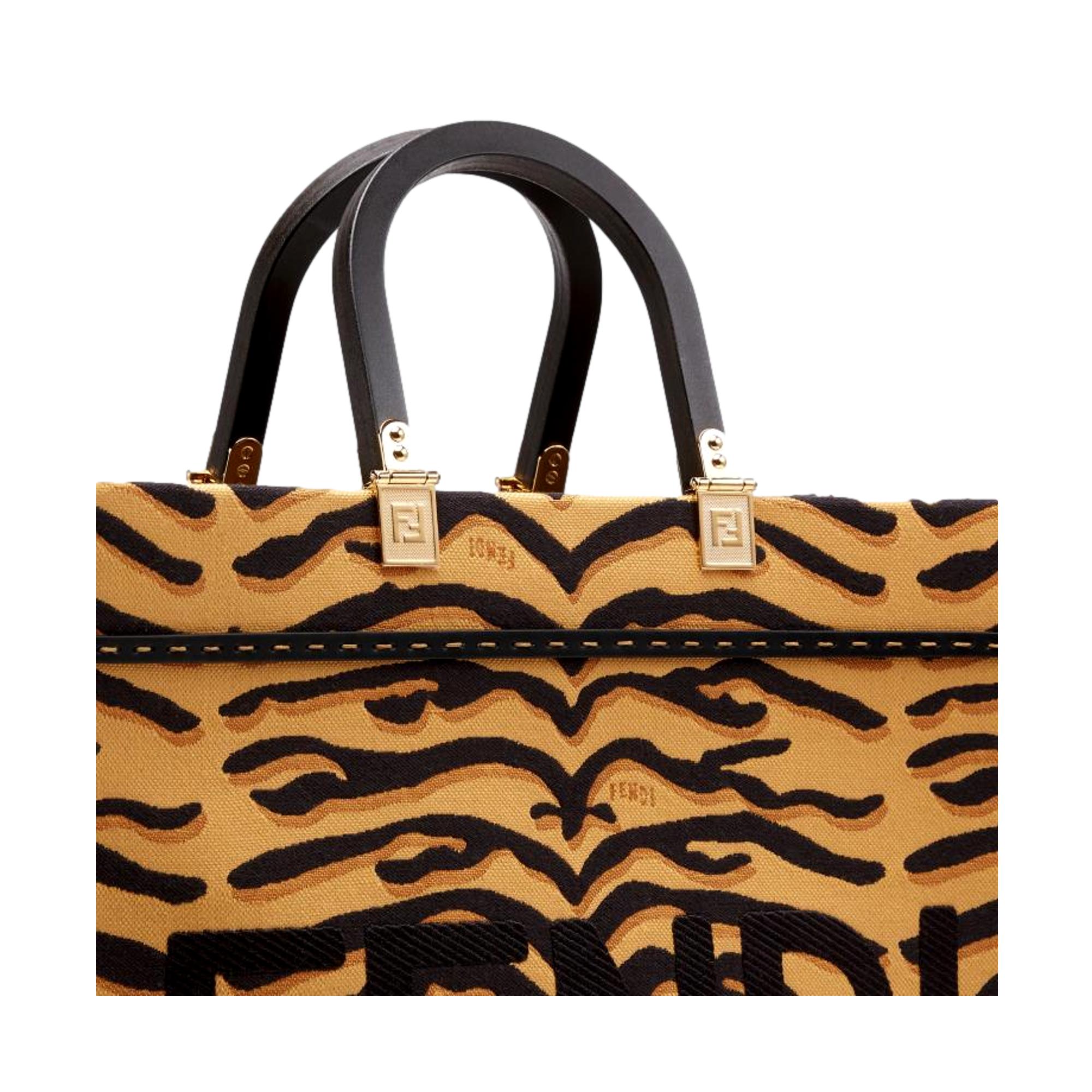 Fendi Sunshine Tiger Jacquard Canvas Black and Yellow Tote