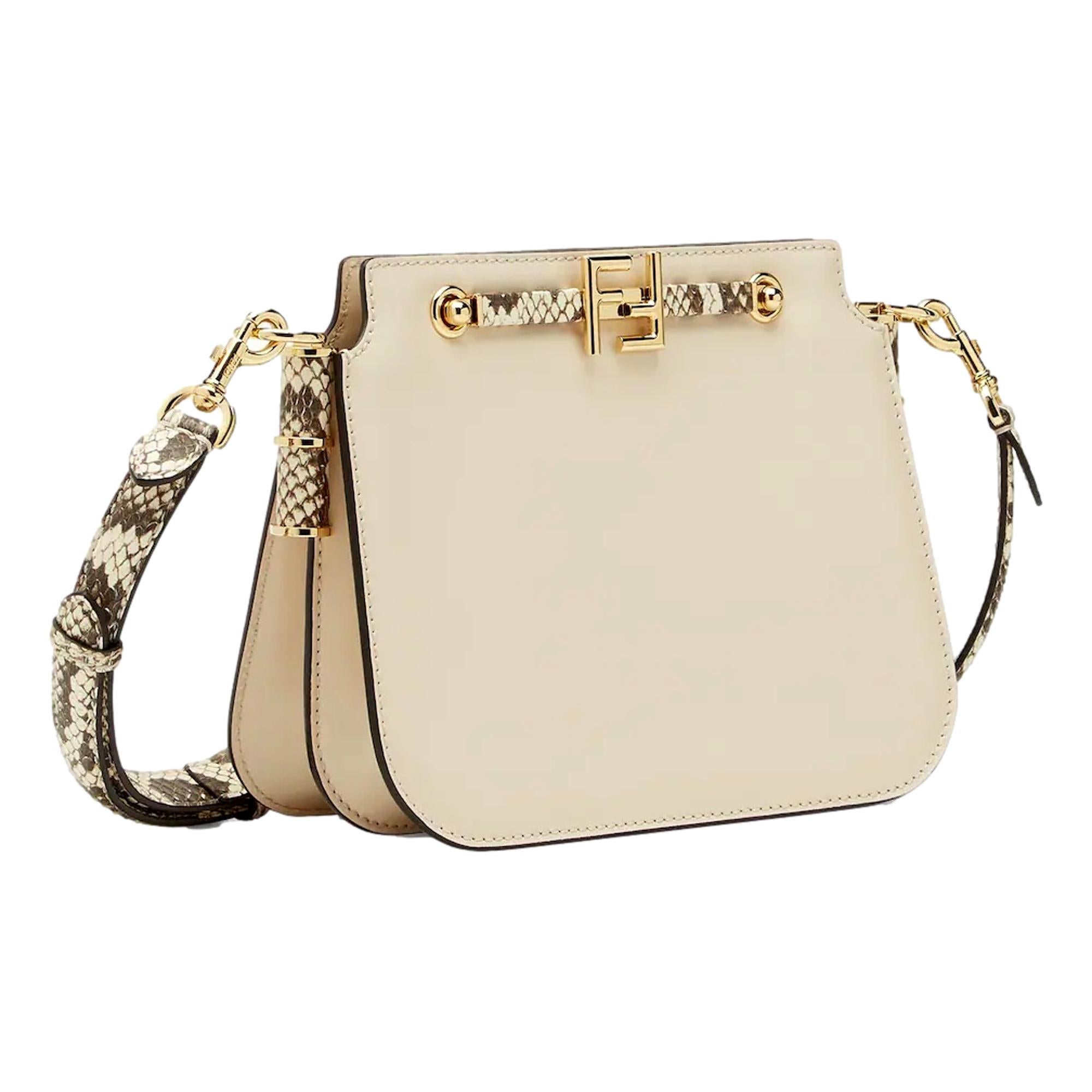 Fendi Touch Ivory and Python Print Leather Shoulder Bag