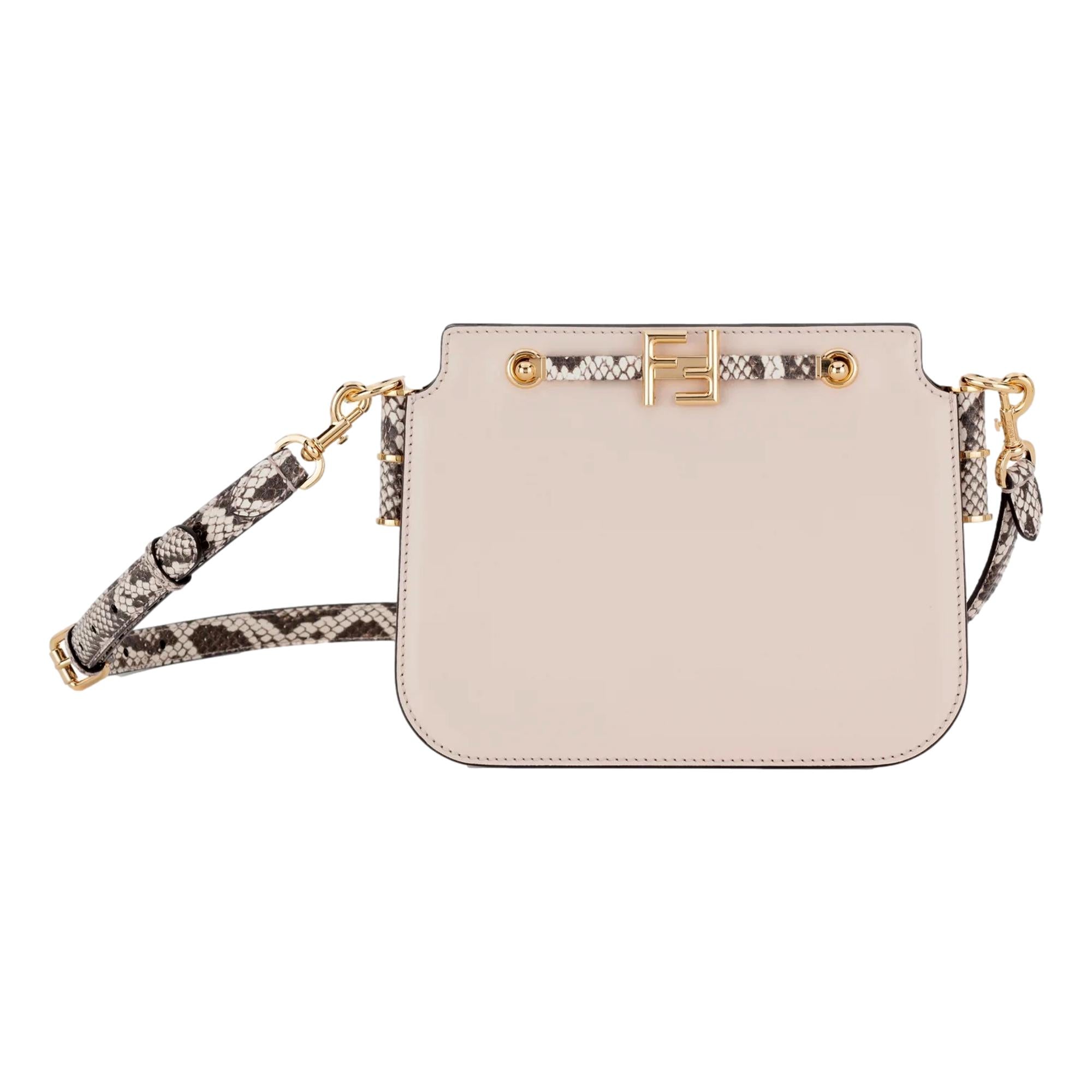 Fendi Touch Ivory and Python Print Leather Shoulder Bag