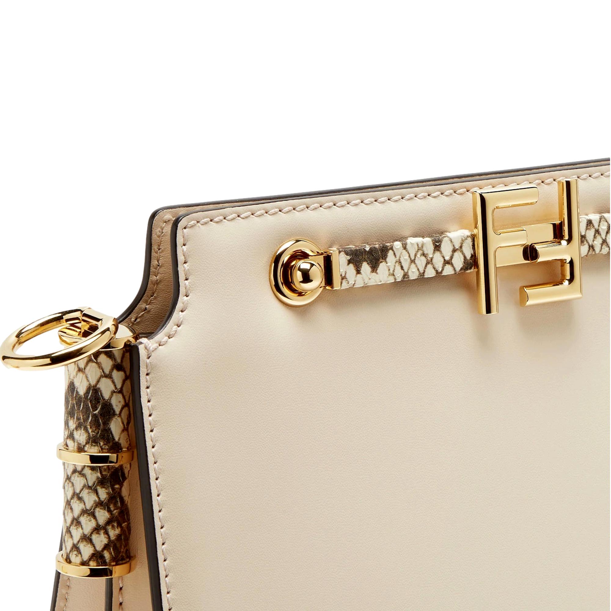 Fendi Touch Ivory and Python Print Leather Shoulder Bag