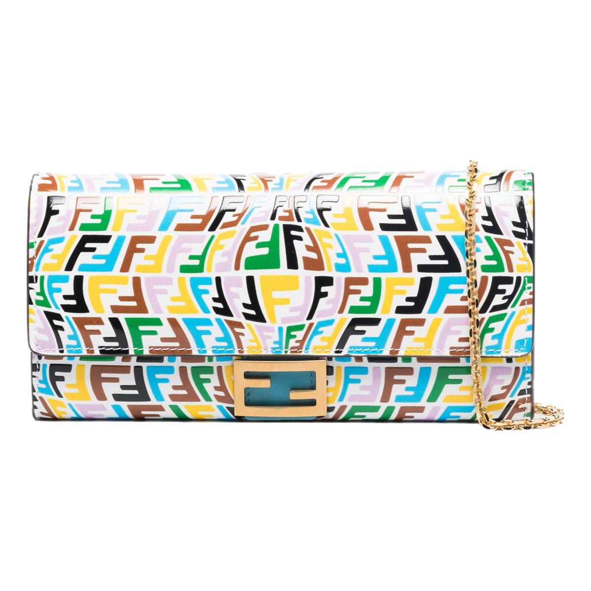 Fendi Vertigo Baguette Multicolor Leather Chain Wallet Bag