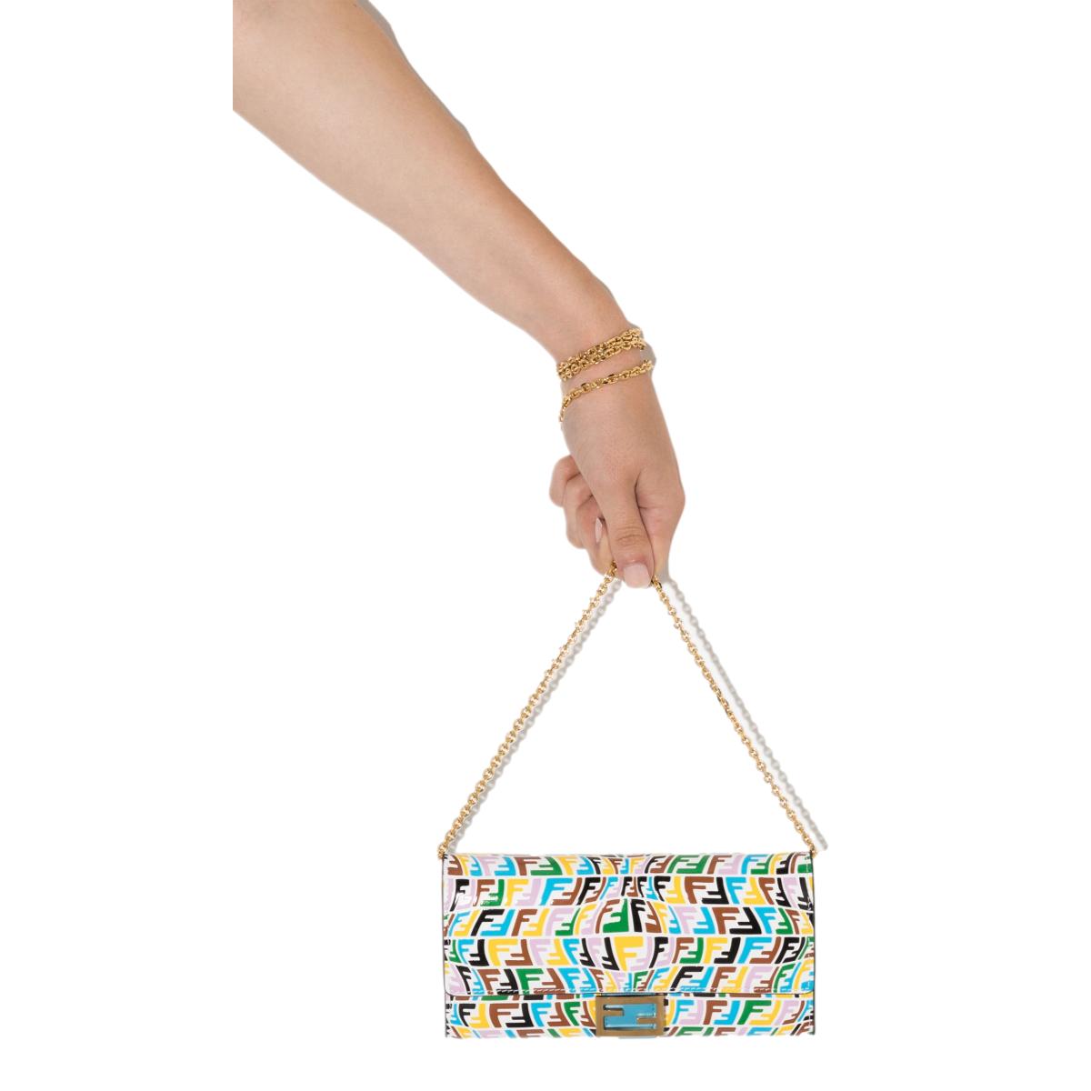 Fendi Vertigo Baguette Multicolor Leather Chain Wallet Bag