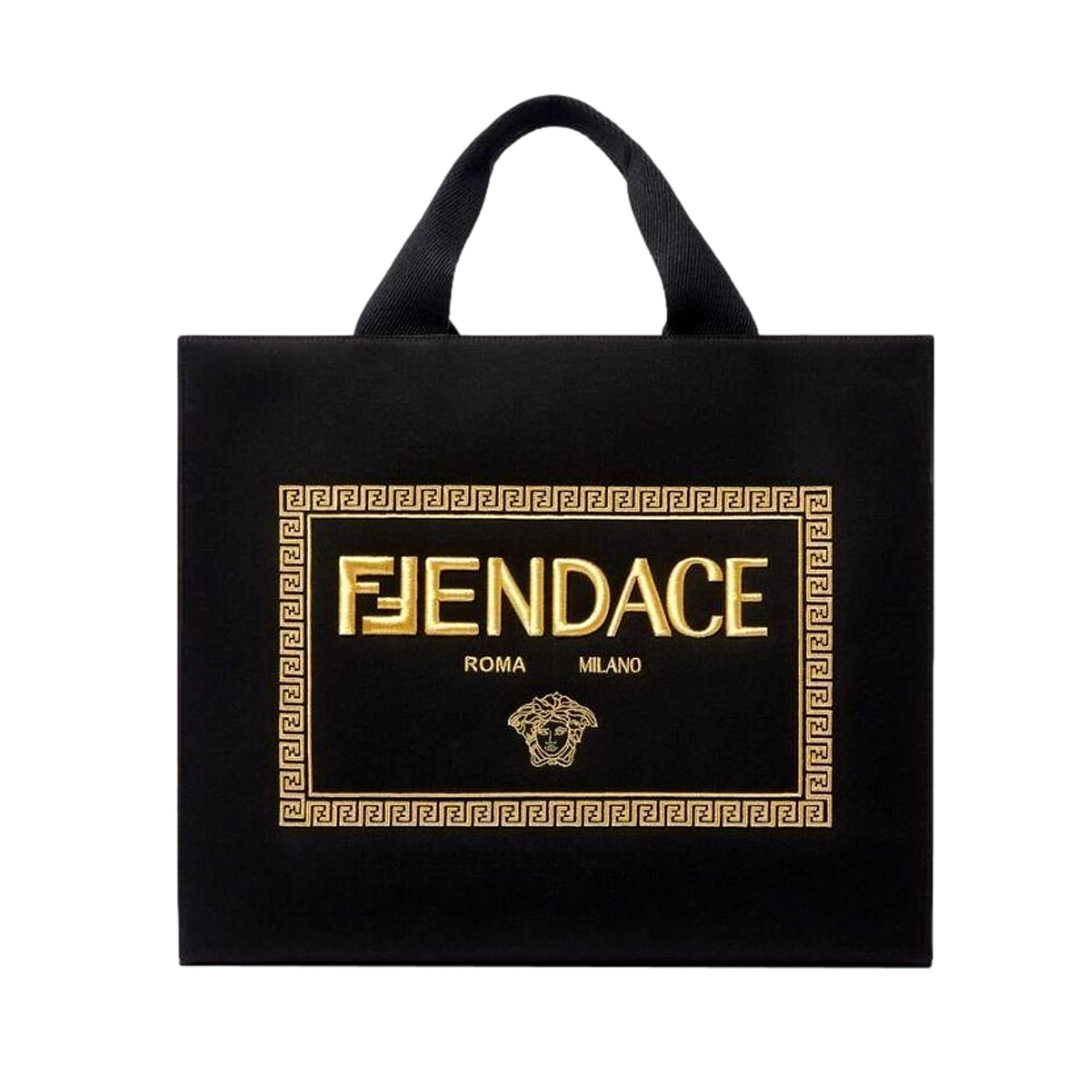 Fendi x Versace Fendace Black Canvas Convertible Large Shopping Tote