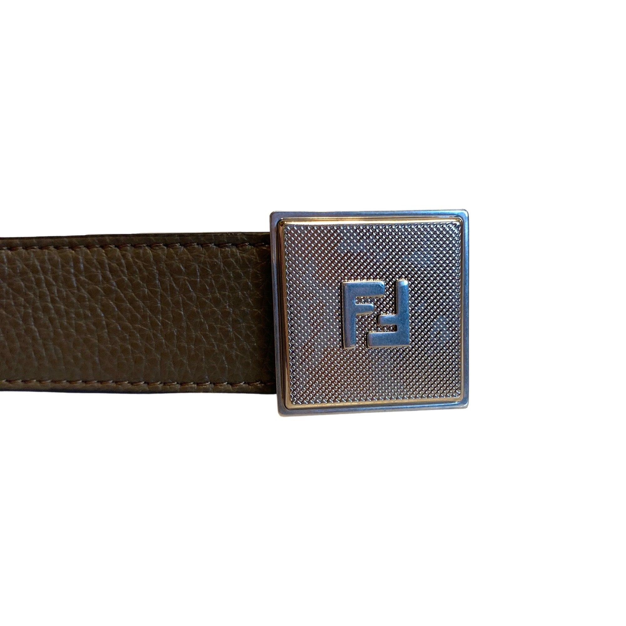 Fendi Yellow Brown Reversible Grained Leather Belt 100