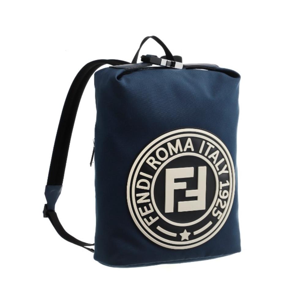 Fendi Zaino Marine Blue Canvas Stamp Logo Backpack