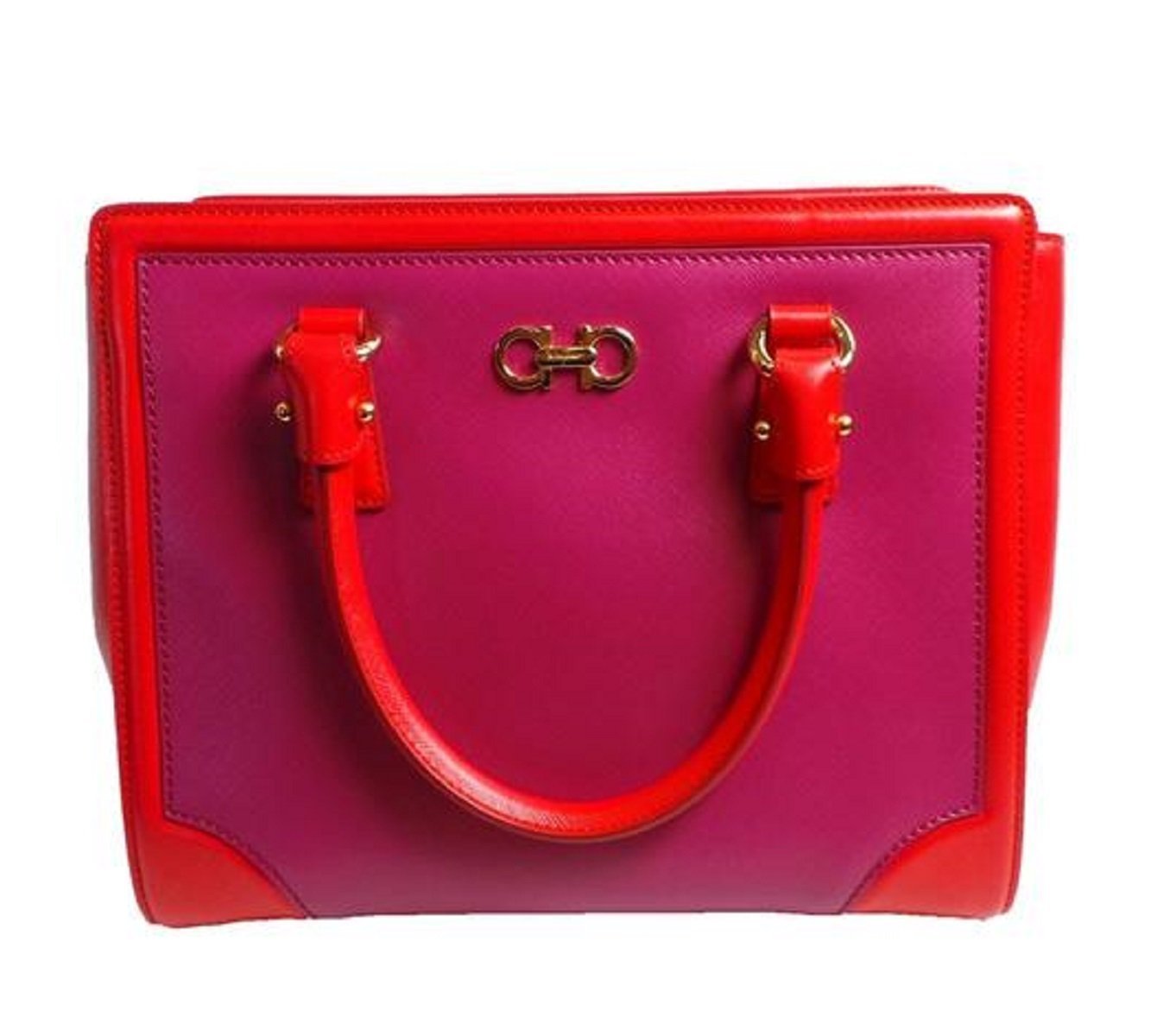 Ferragamo Beky Purple and Red Leather Tote/Shoulder Bag