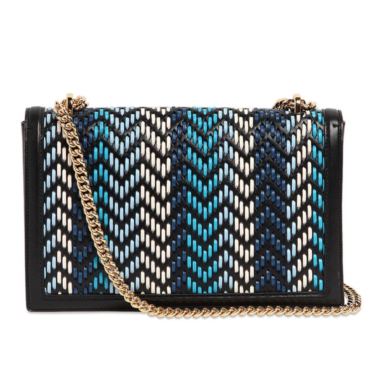 Ferragamo Ginny Multi Blue Plaited Calf Leather Shoulder Handbag