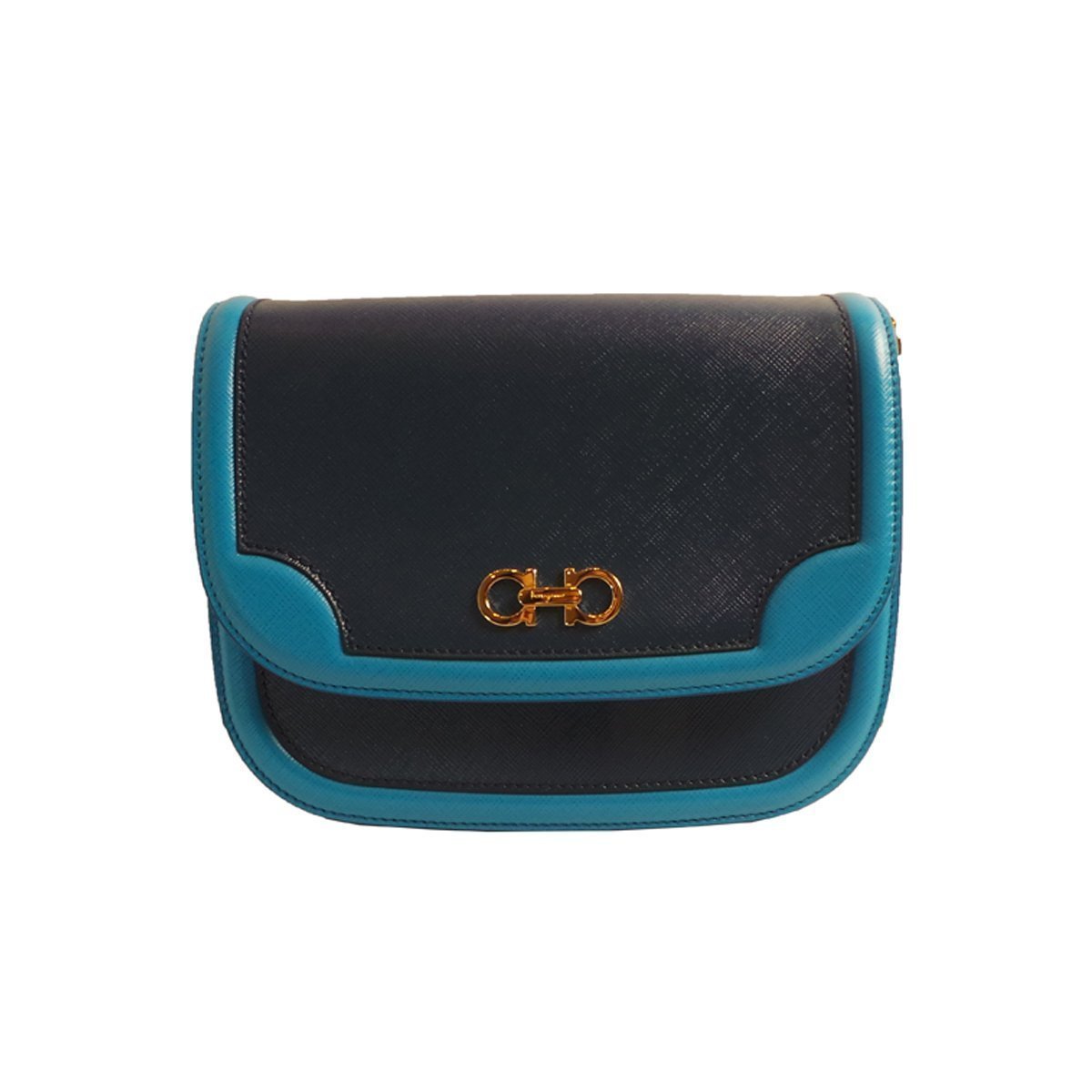 Ferragamo Greta Blue Cross Grain Calf Leather Gancini Crossbody