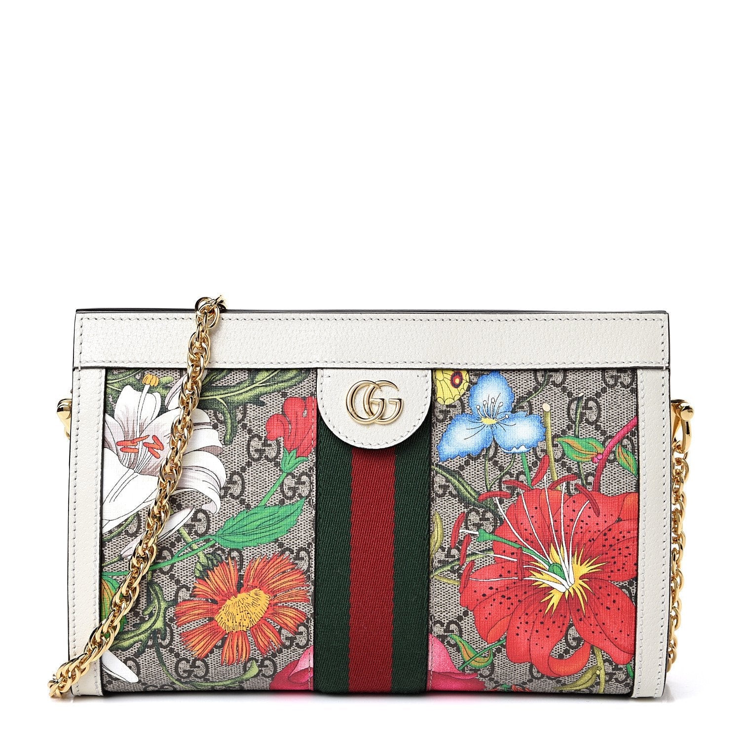 Gucci Supreme Monogram Flora Web Small Ophidia Chain Shoulder Bag