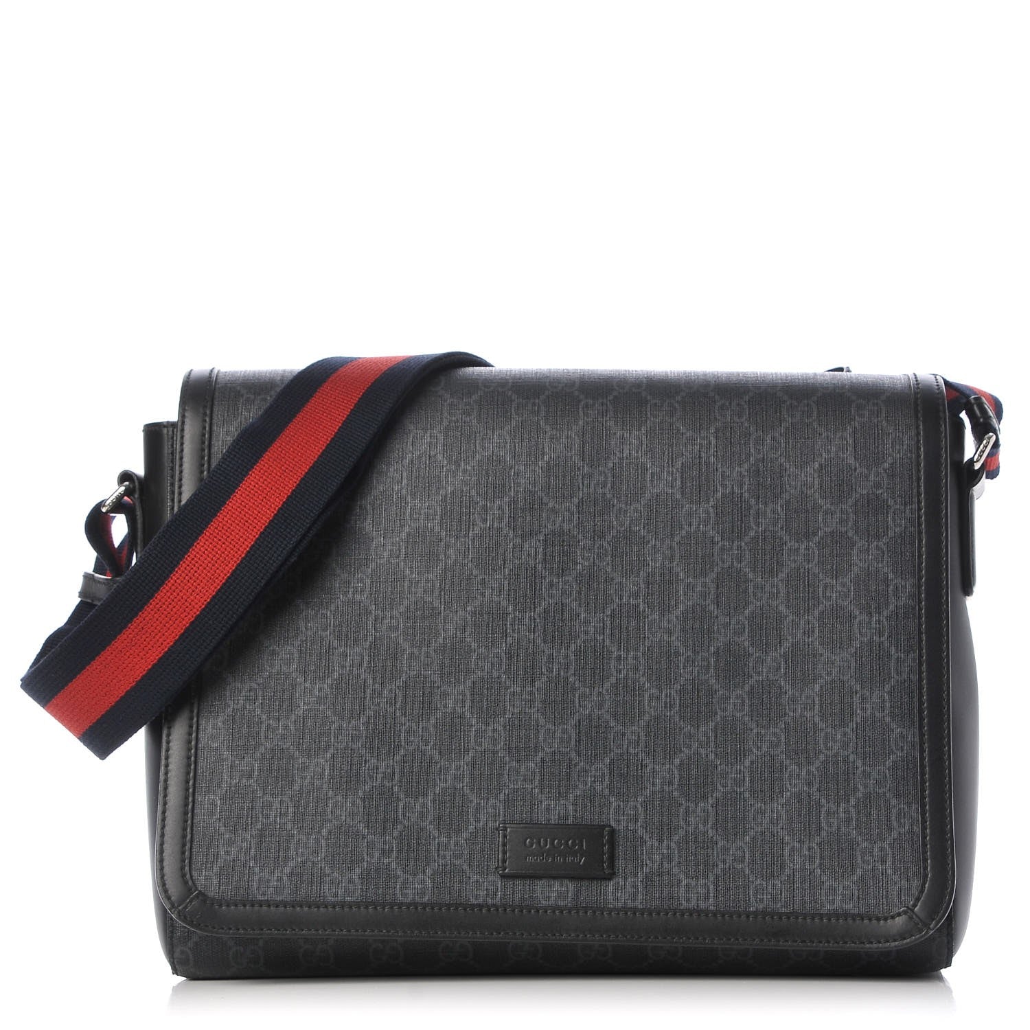 Gucci GG Supreme Monogram Web Flap Messenger Bag Black