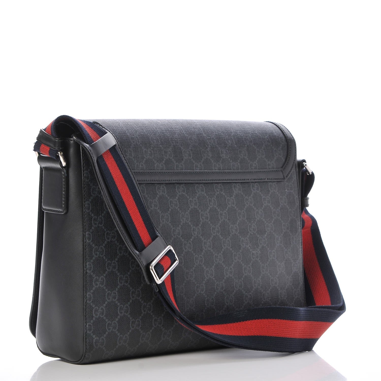 Gucci GG Supreme Monogram Web Flap Messenger Bag Black