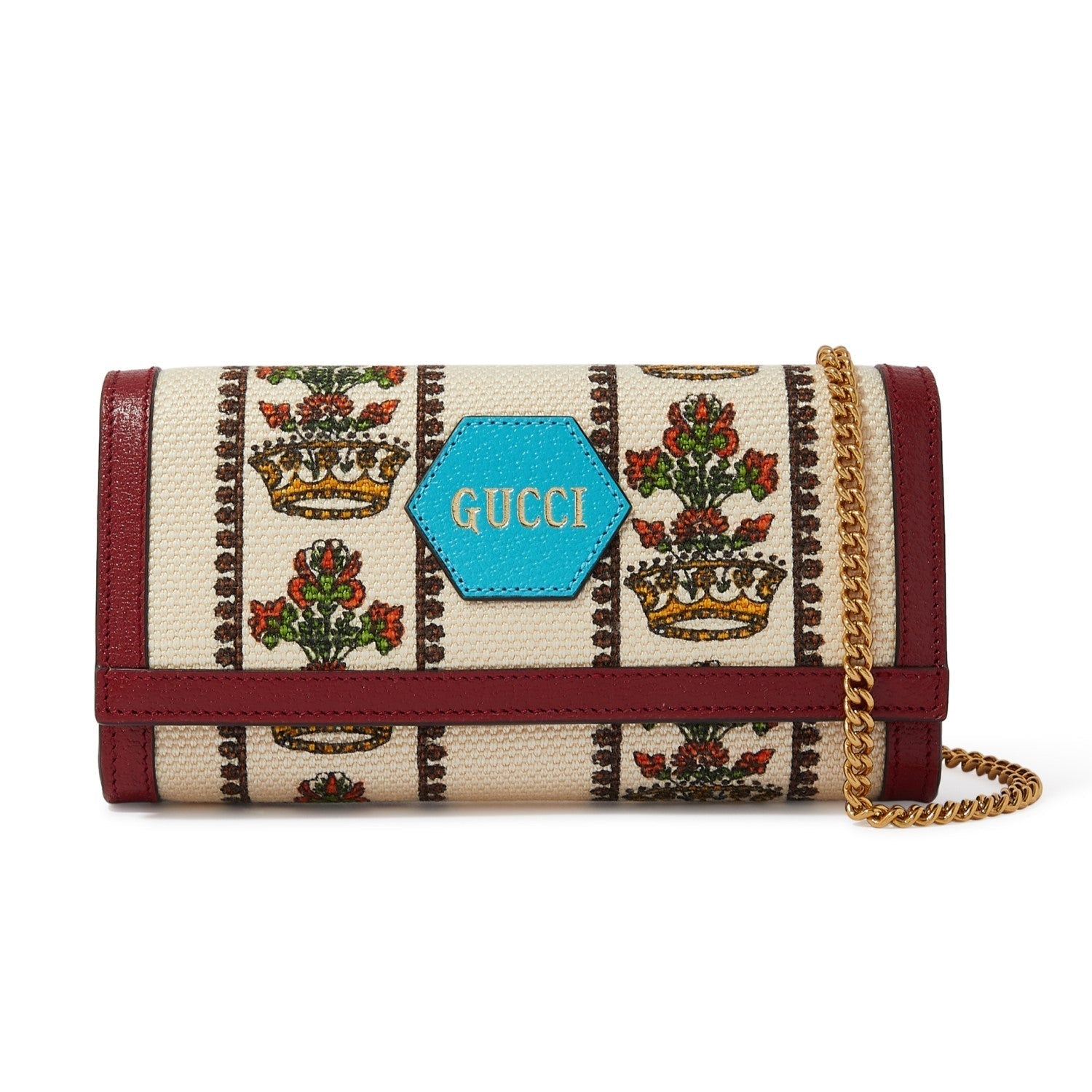 Gucci 100 Centennial Floral Crown Jacquard Wallet On Chain