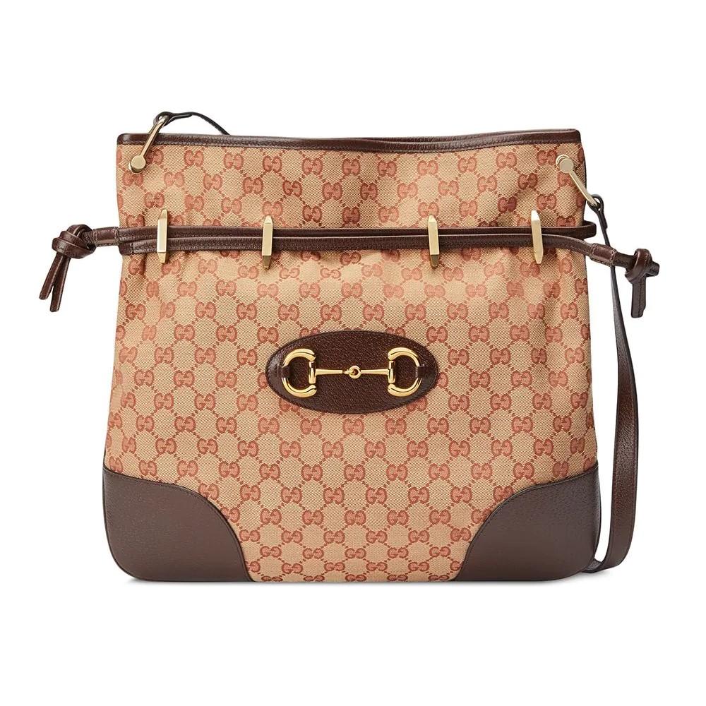 Gucci 1955 Horsebit Beige Canvas Drawstring Messenger Bag