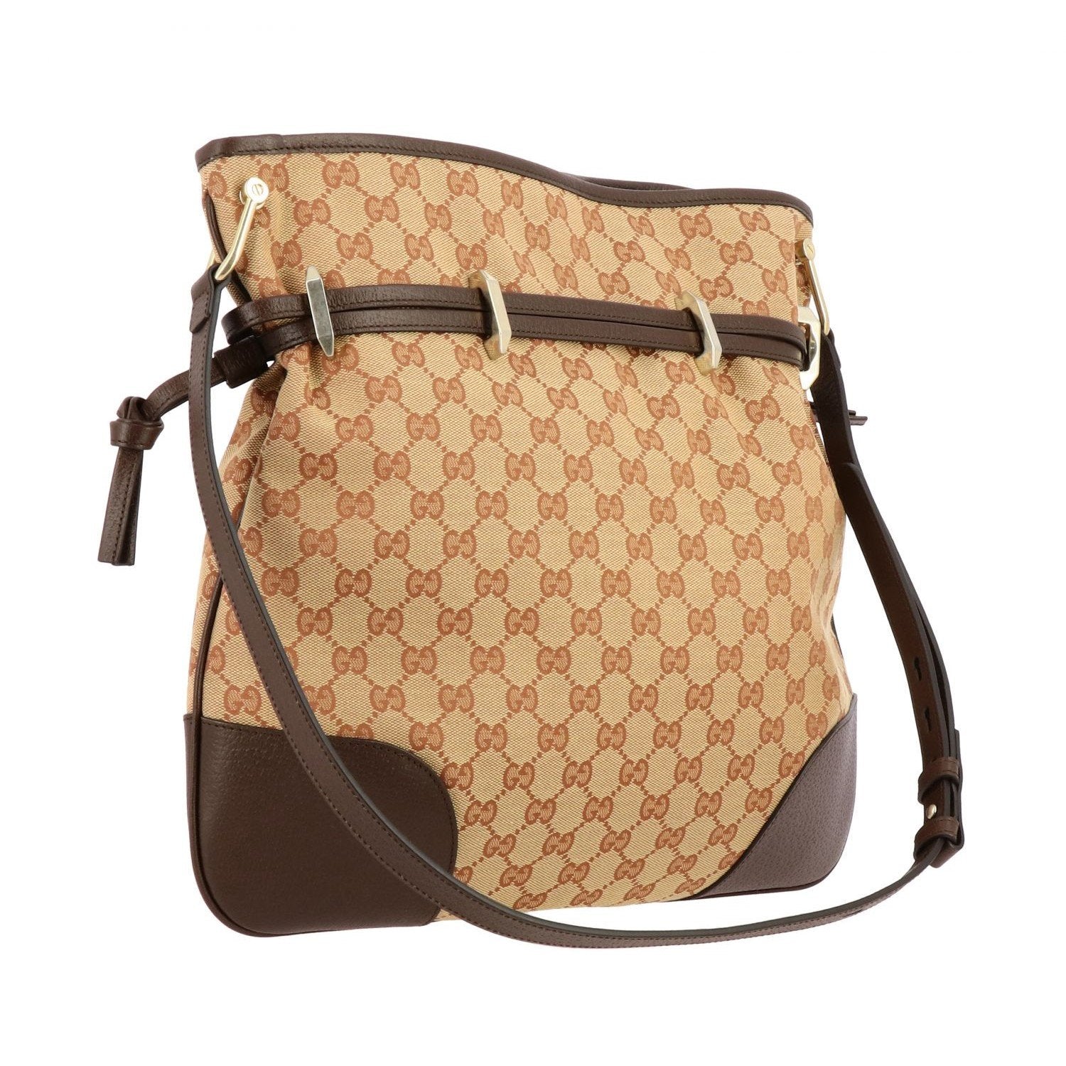 Gucci 1955 Horsebit Beige Canvas Drawstring Messenger Bag