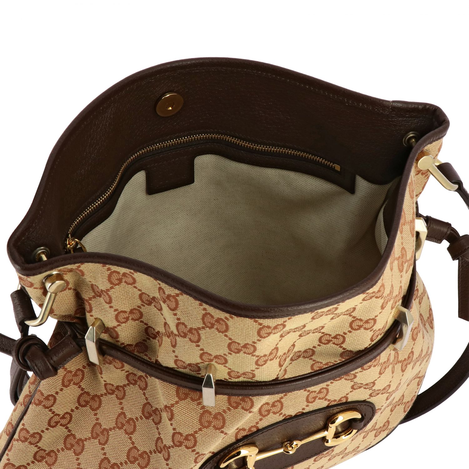 Gucci 1955 Horsebit Beige Canvas Drawstring Messenger Bag