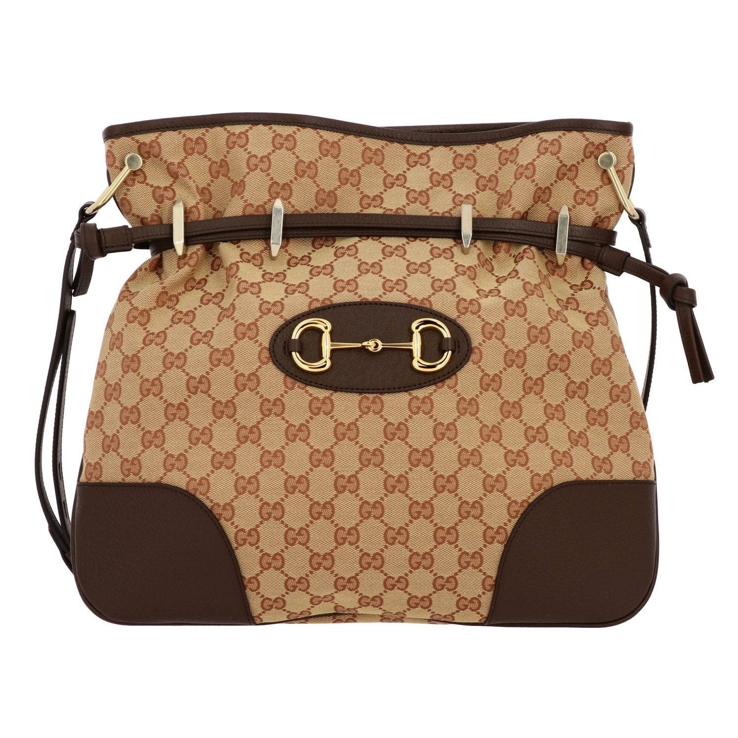 Gucci 1955 Horsebit Beige Canvas Drawstring Messenger Bag