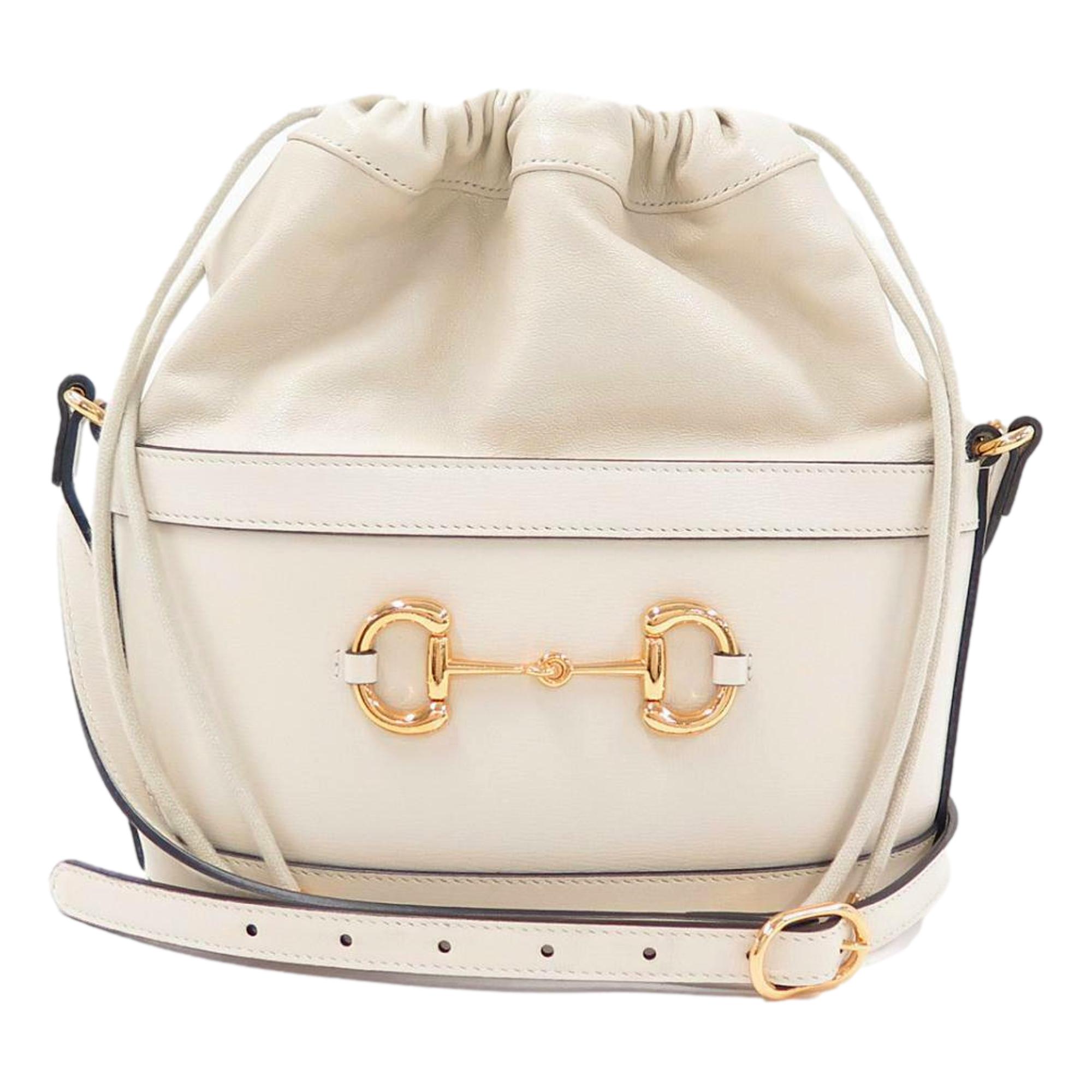 Gucci 1955 Horsebit White Leather Bucket Bag