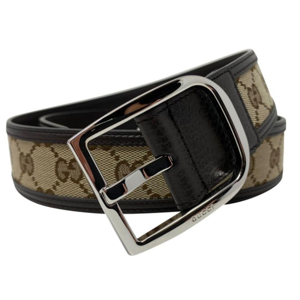 Gucci Original GG Logo Belt Canvas Brown Leather