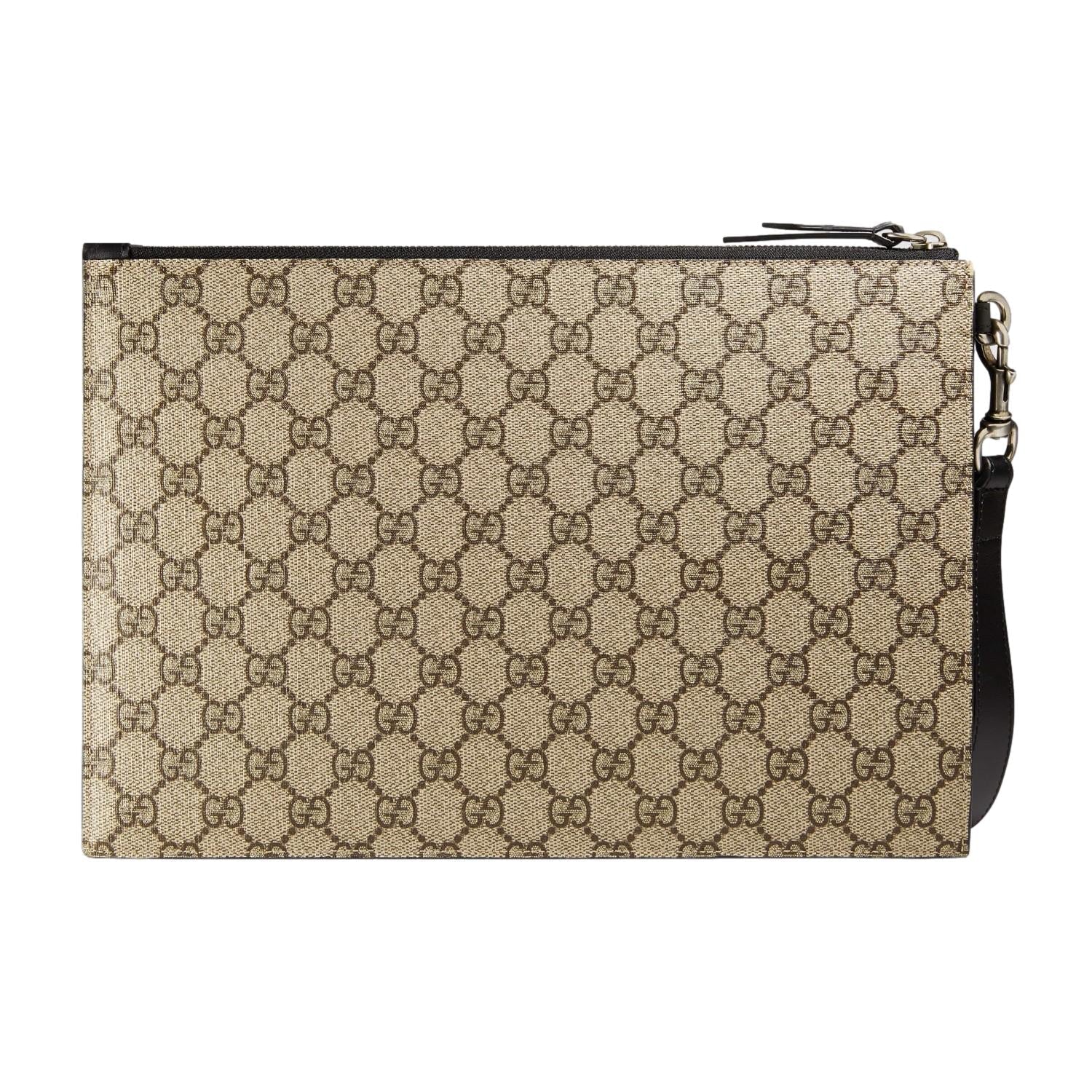 Gucci Bestiary Kingsnake GG Supreme Canvas Wristlet Pouch Bag