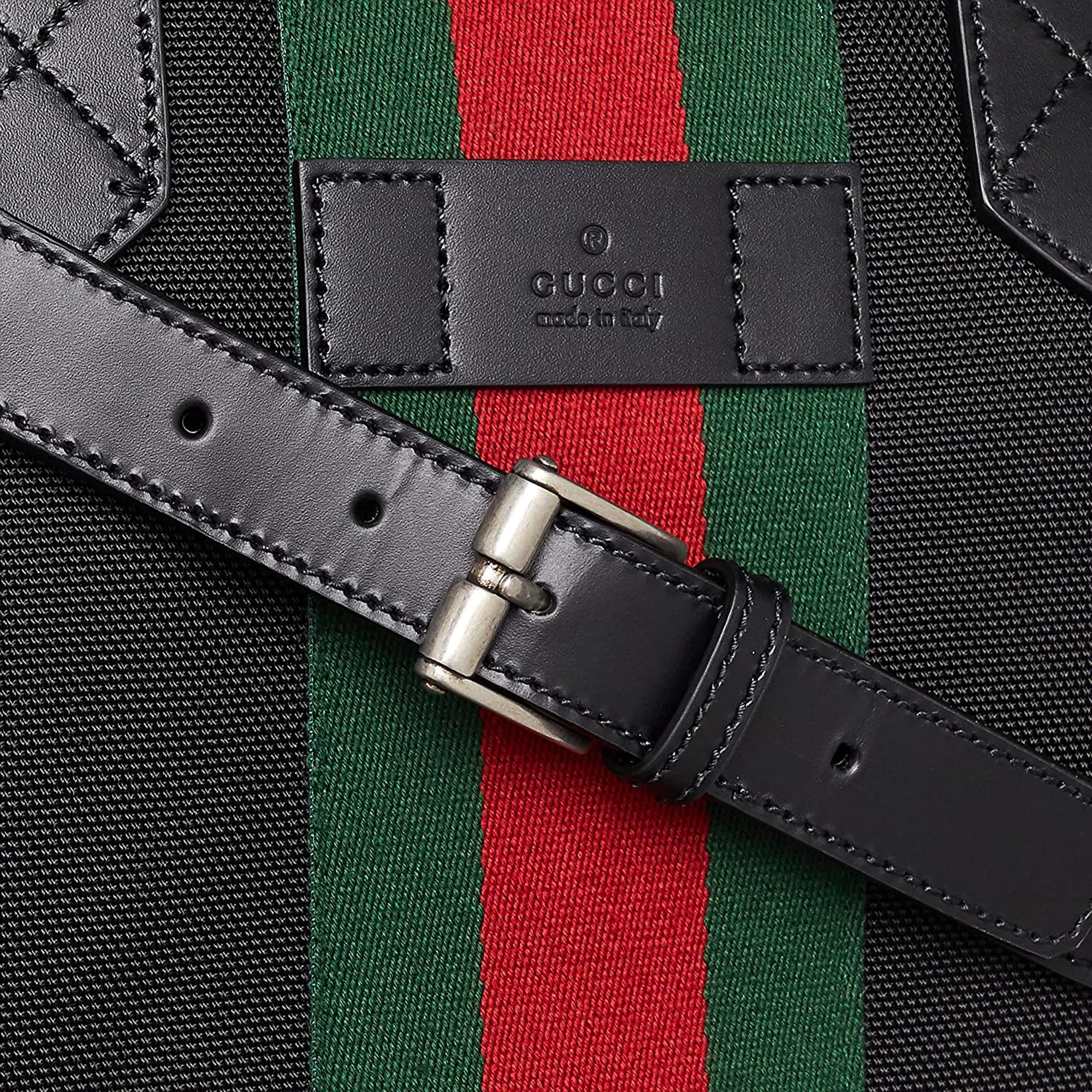 Gucci Techno Web Stripe Black Canvas Large Crossbody Duffle Bag