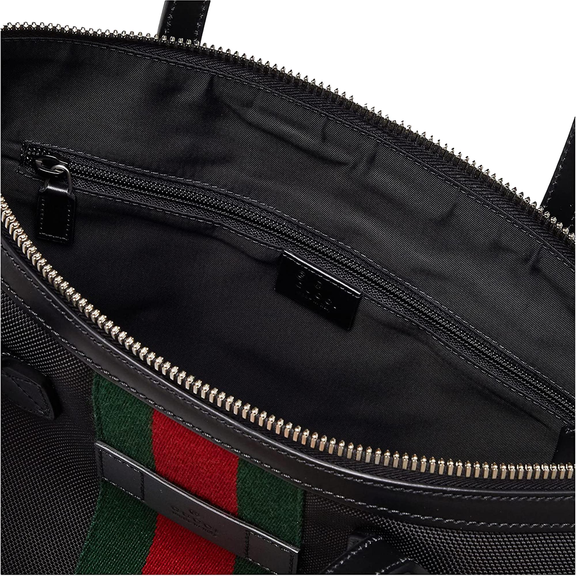 Gucci Black Canvas Web Stripe Large Tote Handbag