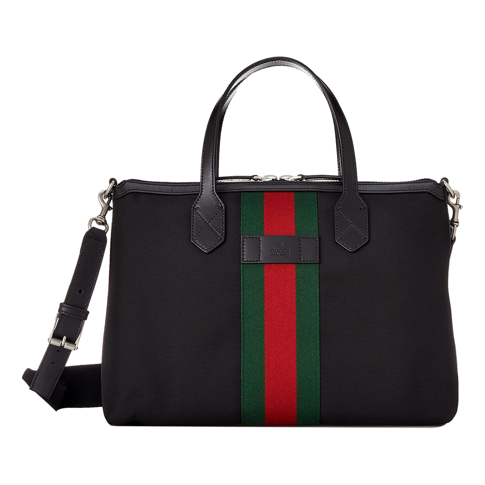 Gucci Black Canvas Web Stripe Large Tote Handbag