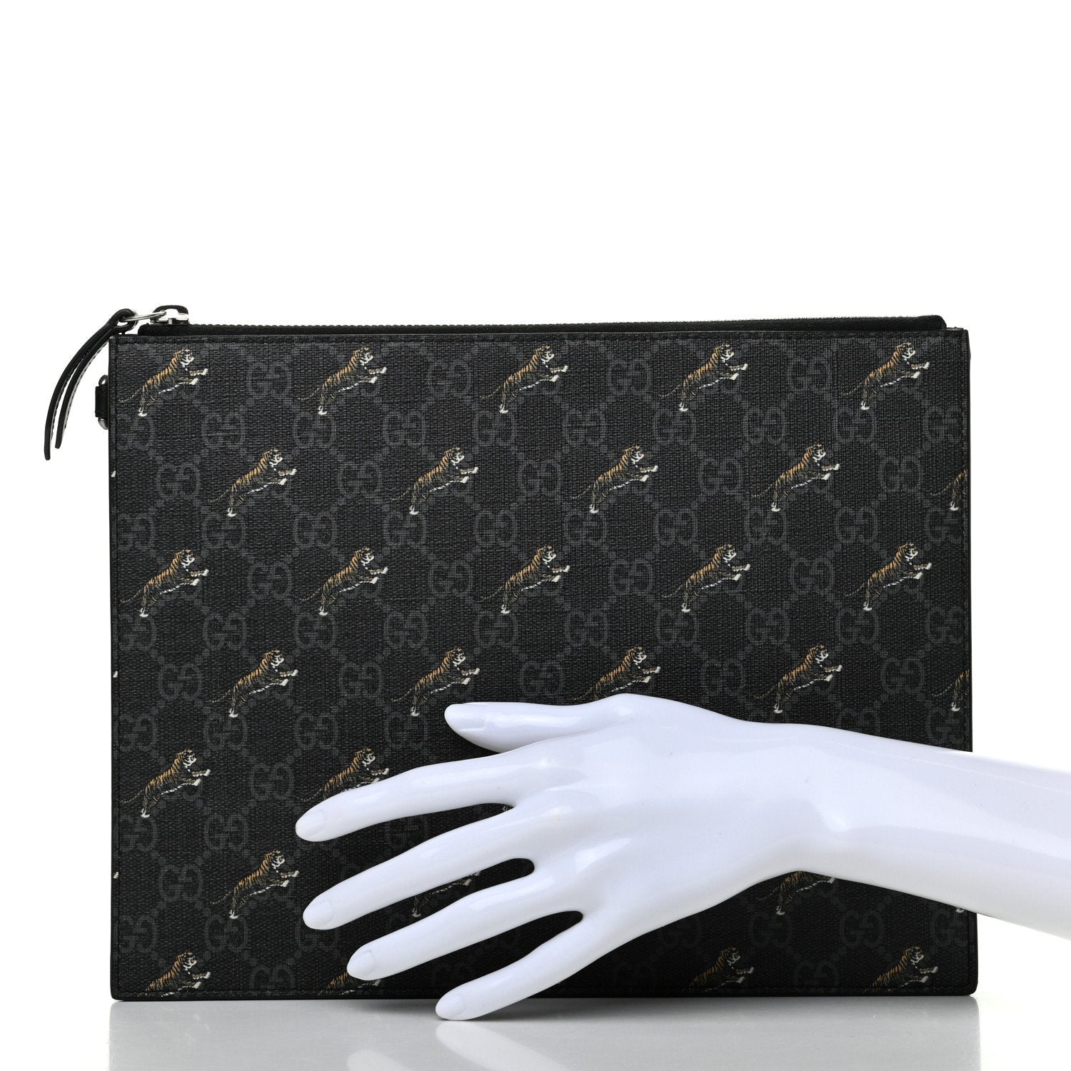 Gucci Black GG Supreme Monogram Tiger Print Clutch Bag