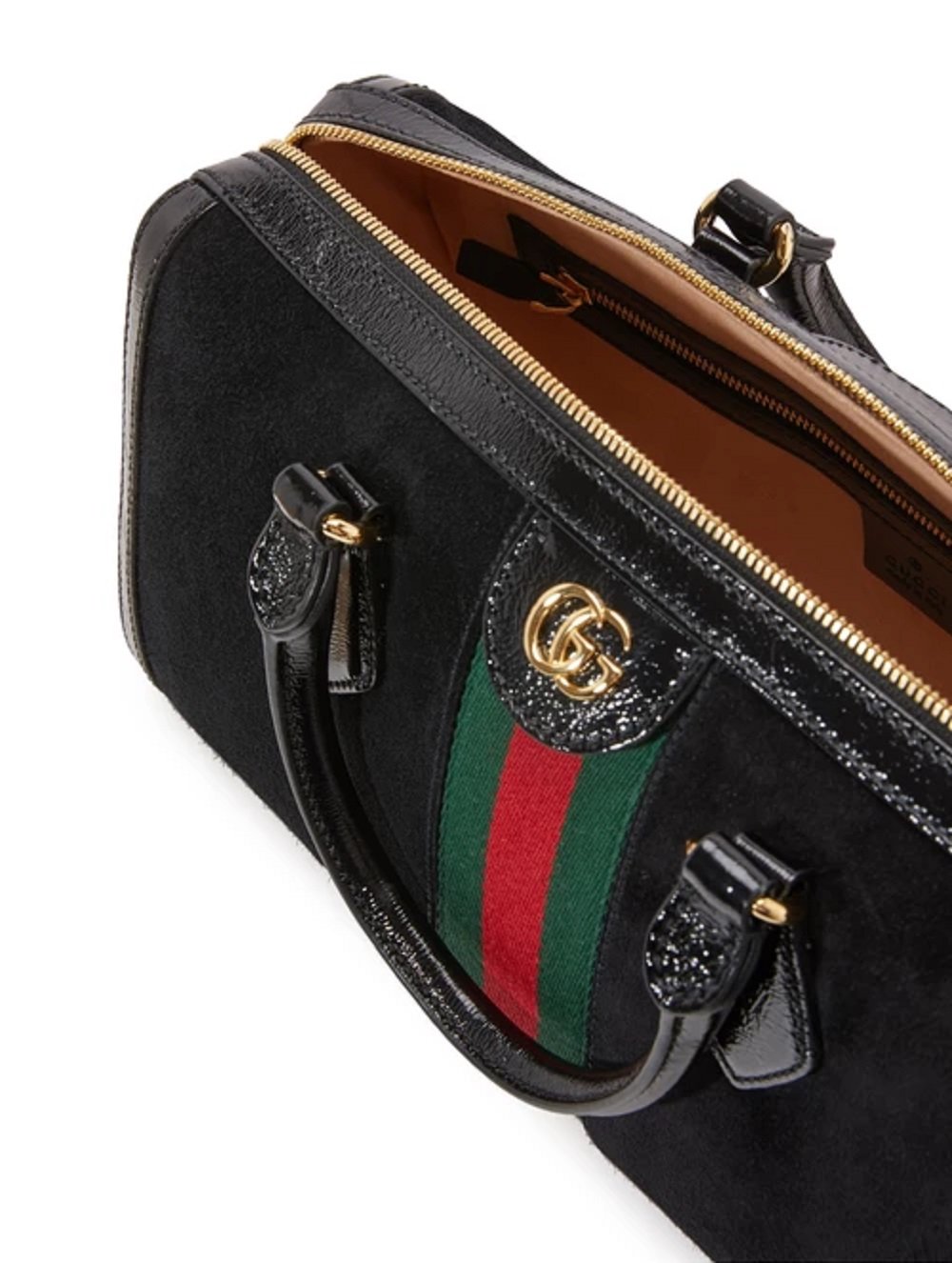 Gucci Ophidia Black Suede Web Stripe Boston Satchel Handbag