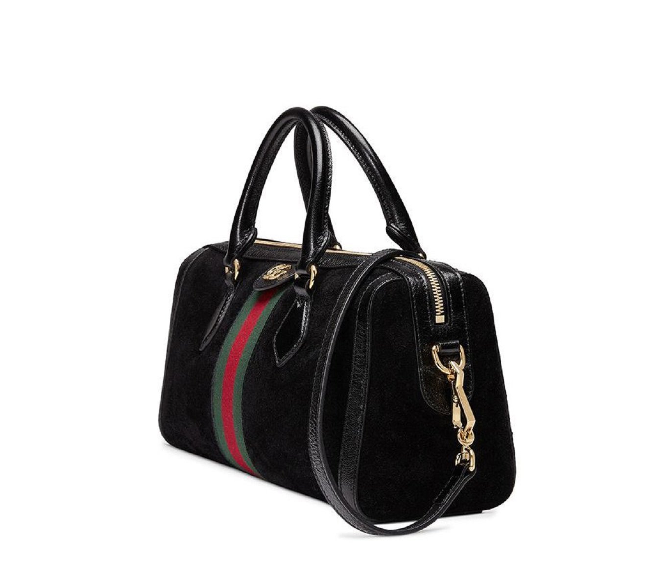 Gucci Ophidia Black Suede Web Stripe Boston Satchel Handbag