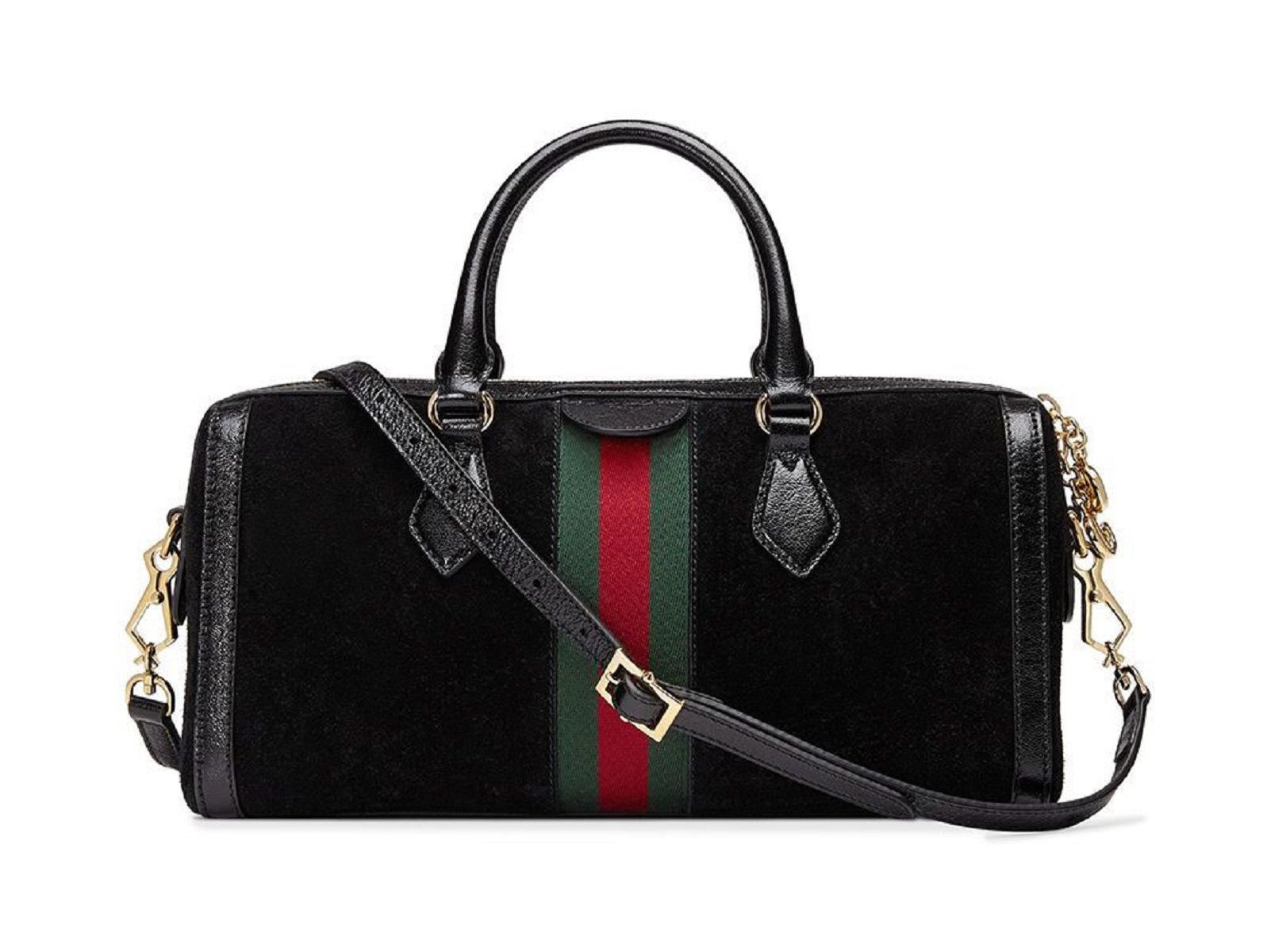 Gucci Ophidia Black Suede Web Stripe Boston Satchel Handbag