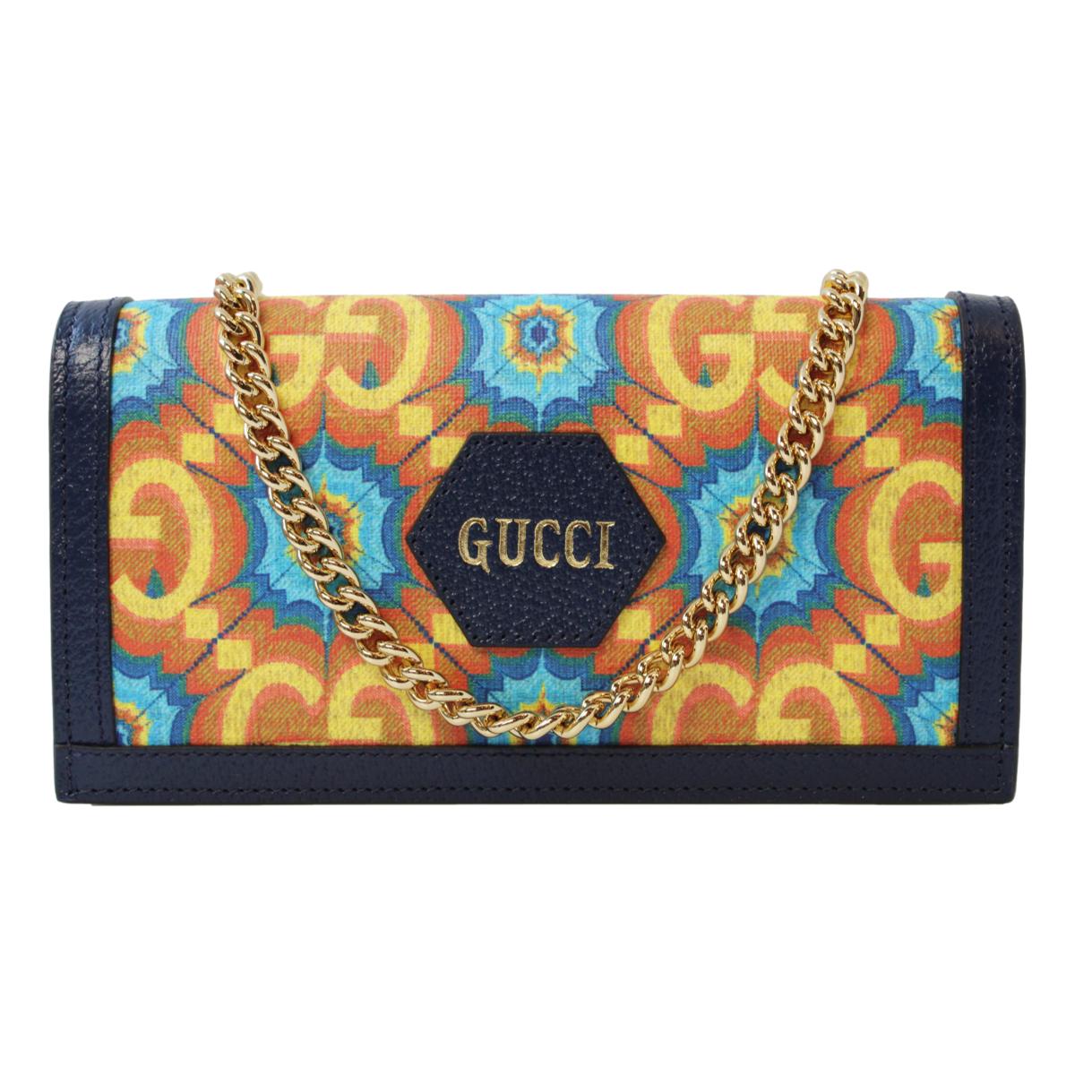 Gucci Centennial Navy Leather GG Kaleidoscope Chain Wallet Bag