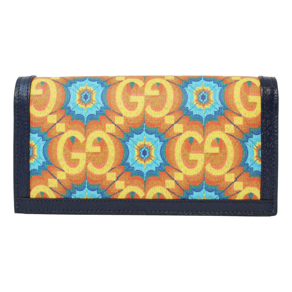 Gucci Centennial Navy Leather GG Kaleidoscope Chain Wallet Bag