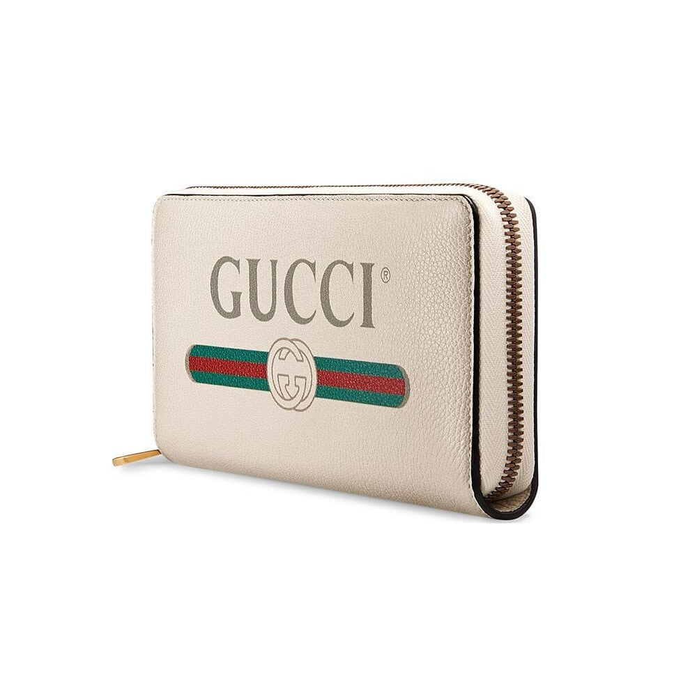 Gucci Cripto Logo White Leather Zip Around Continental Wallet