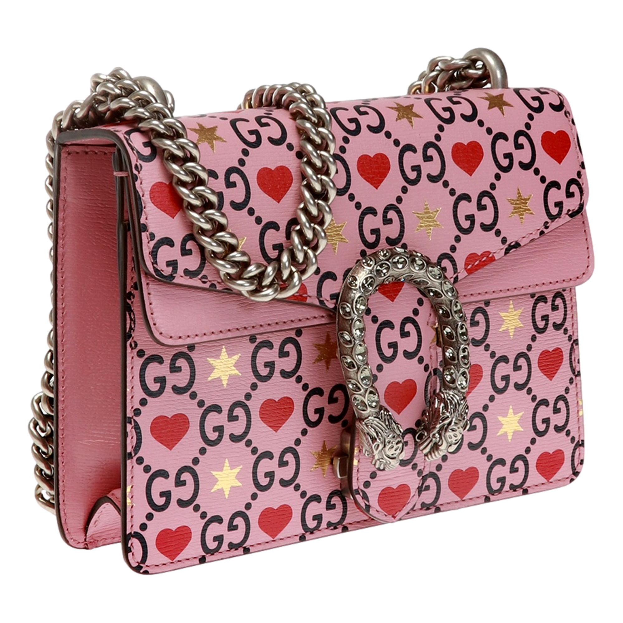 Gucci Dionysus Valentine Pink Hearts Calfskin Crossbody Bag Small