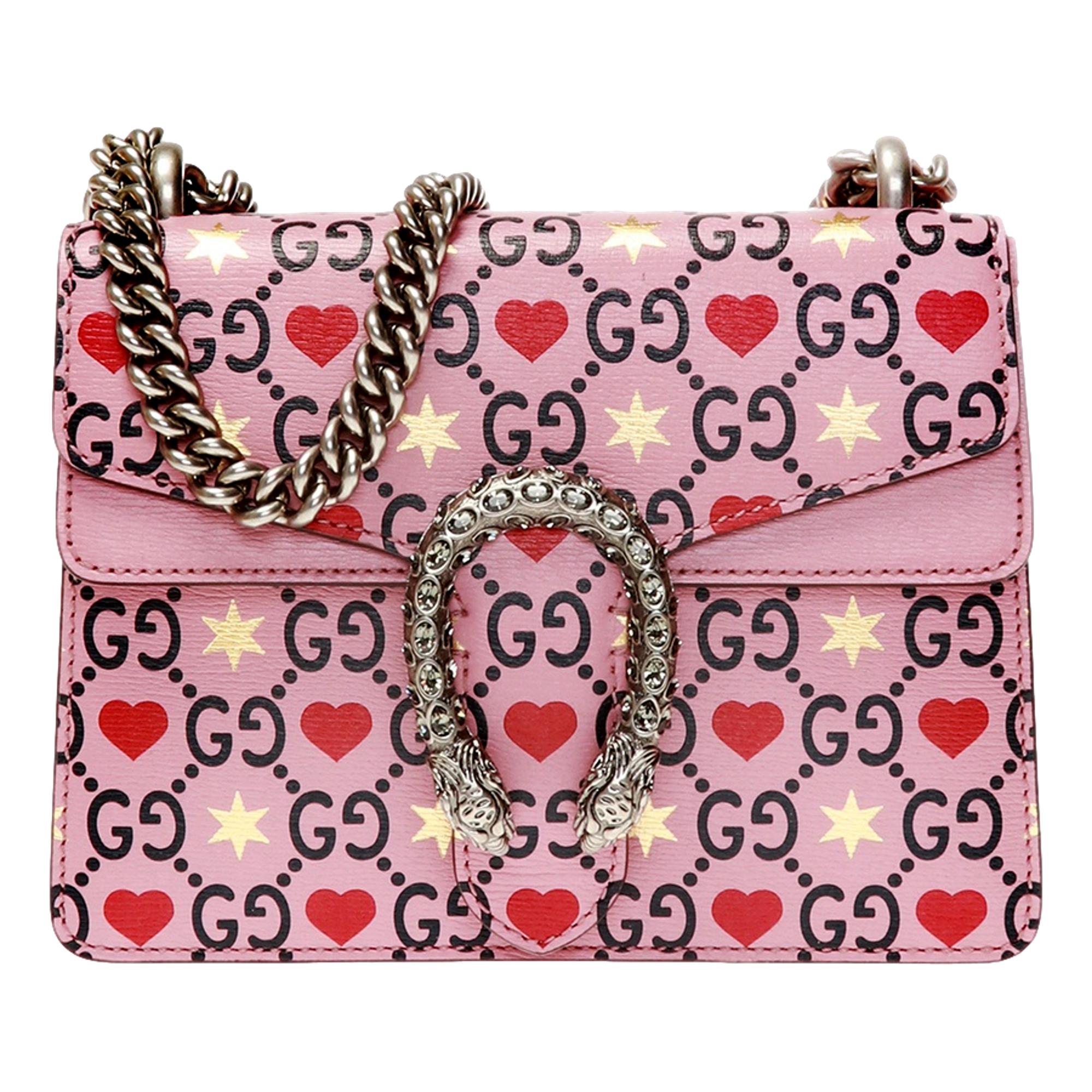 Gucci Dionysus Valentine Pink Hearts Calfskin Crossbody Bag Small